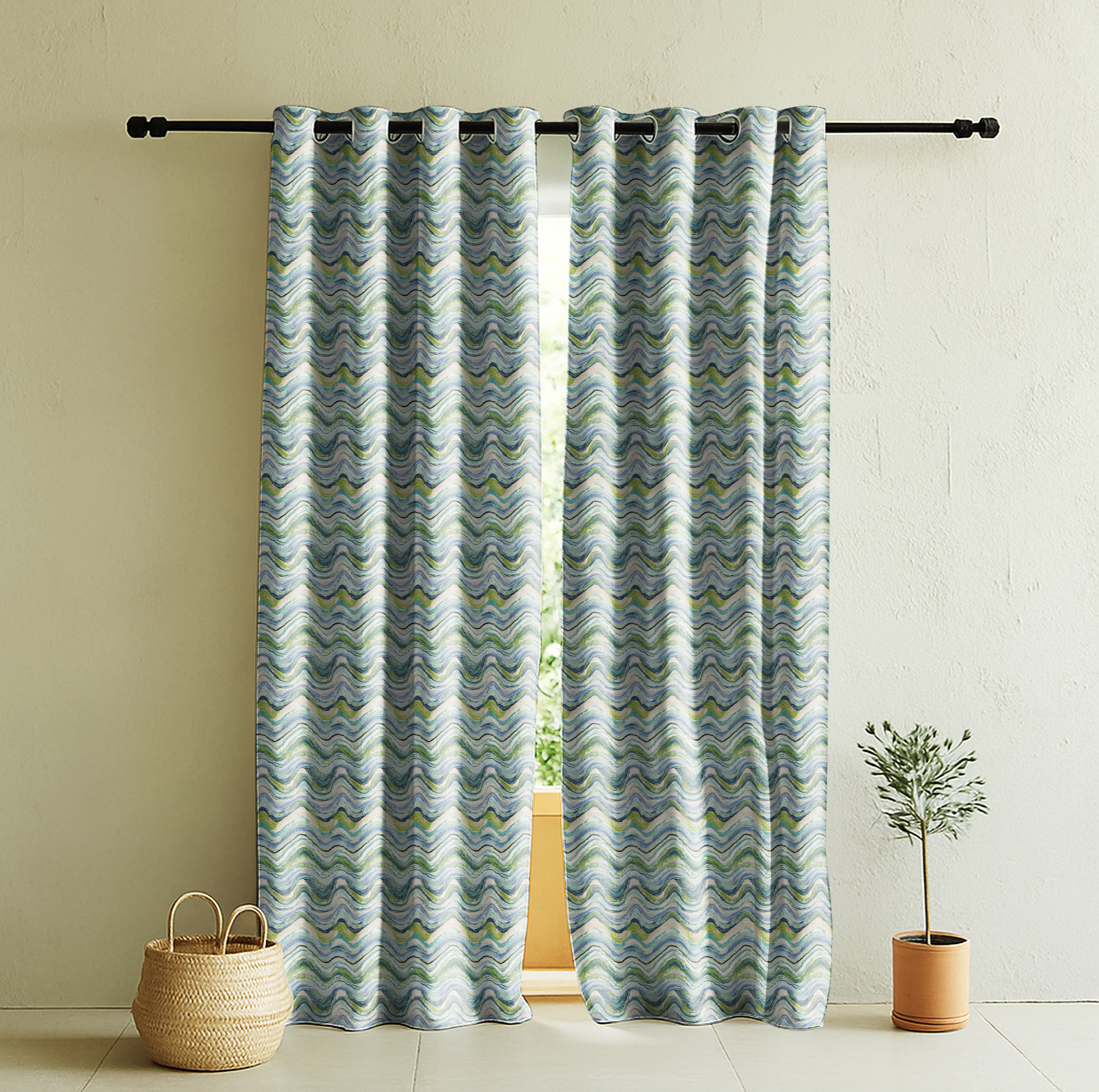 DEXTER ANTHEM OLIVE GREE ROOM DARKENING PRINTED CURTAIN