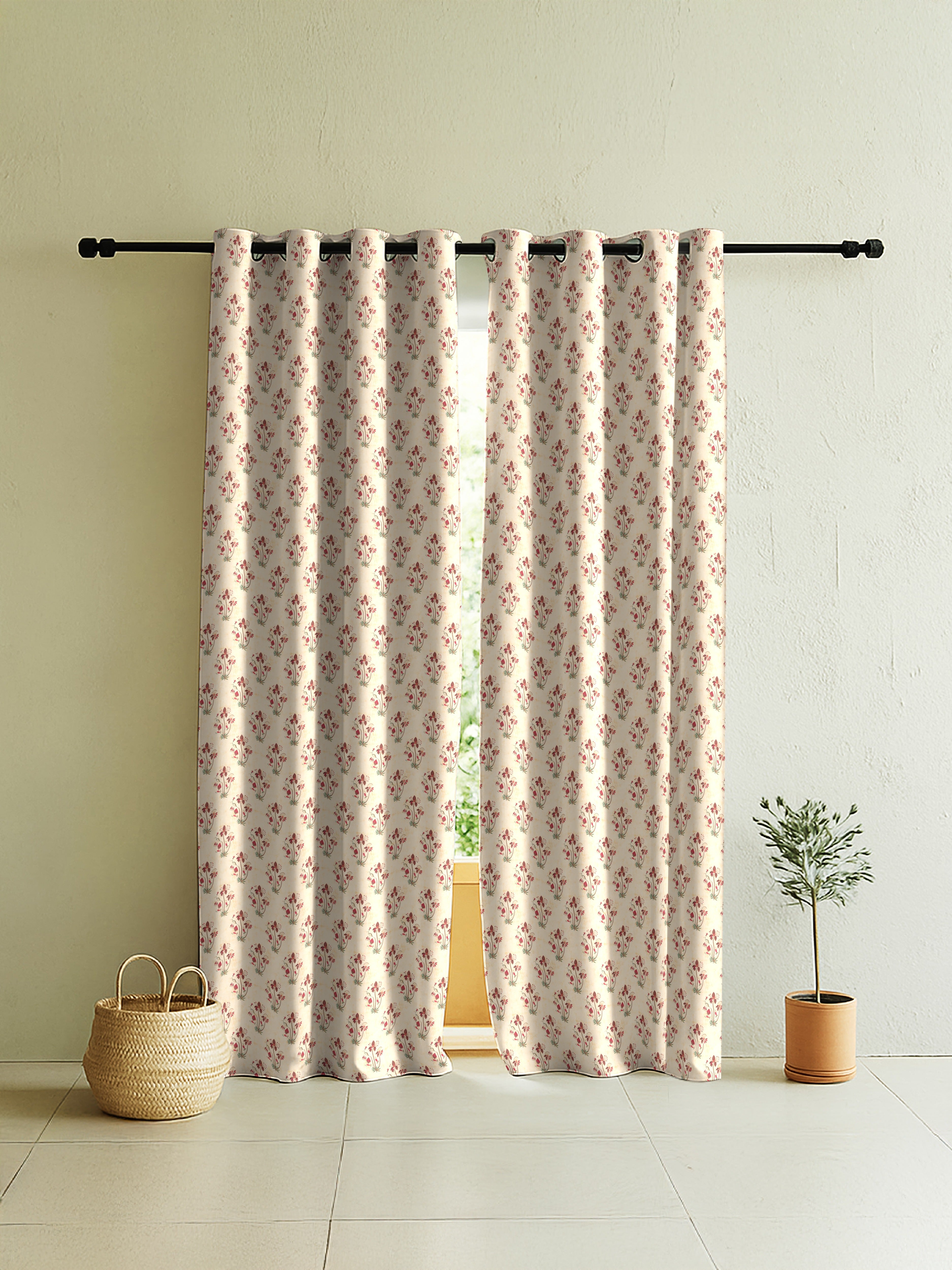 VERONA MATTY PEACH PRINTED ROOM DARKENER CURTAIN