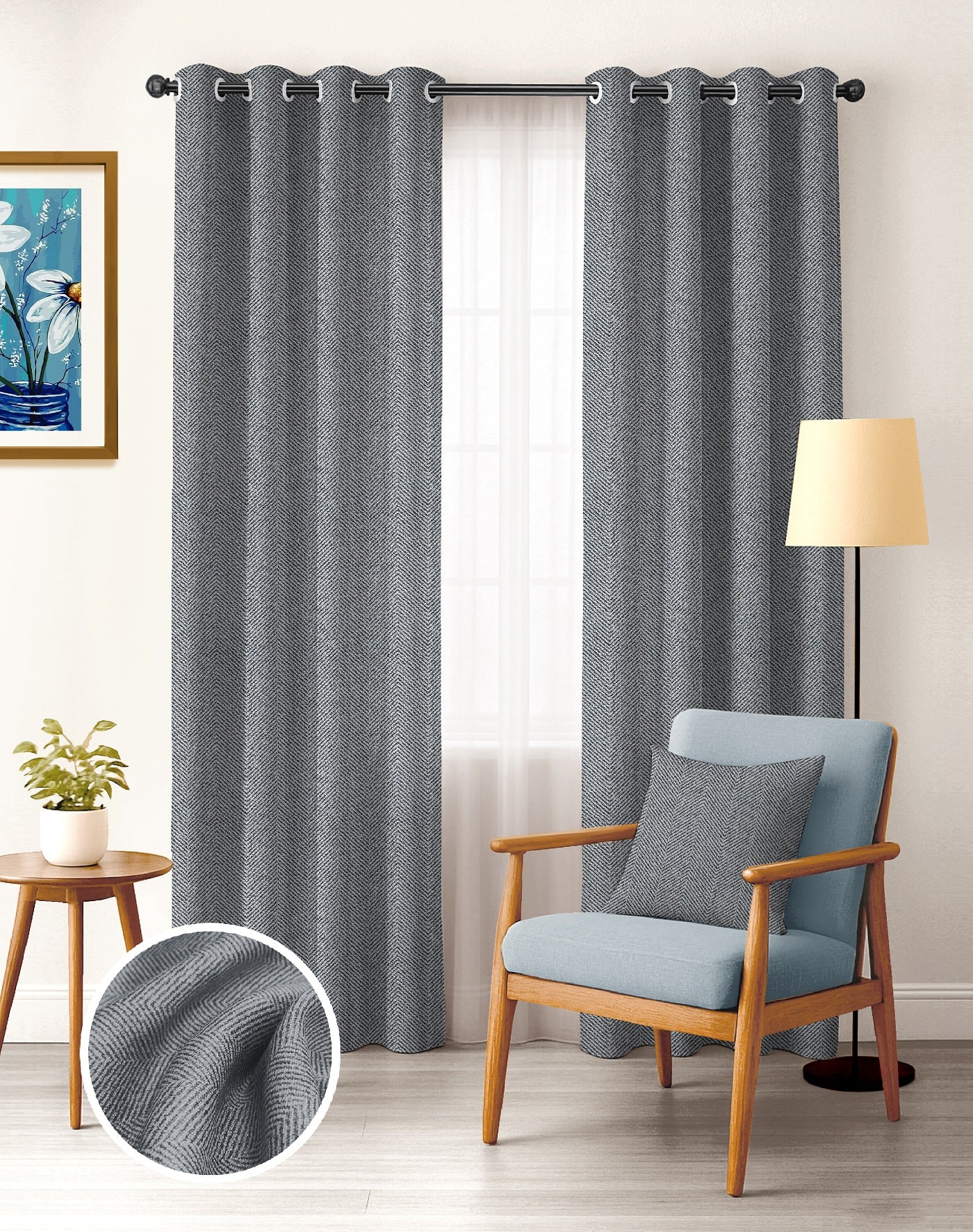TWILLBONE TEX GREY PRINTED BLACKOUT CURTAINS