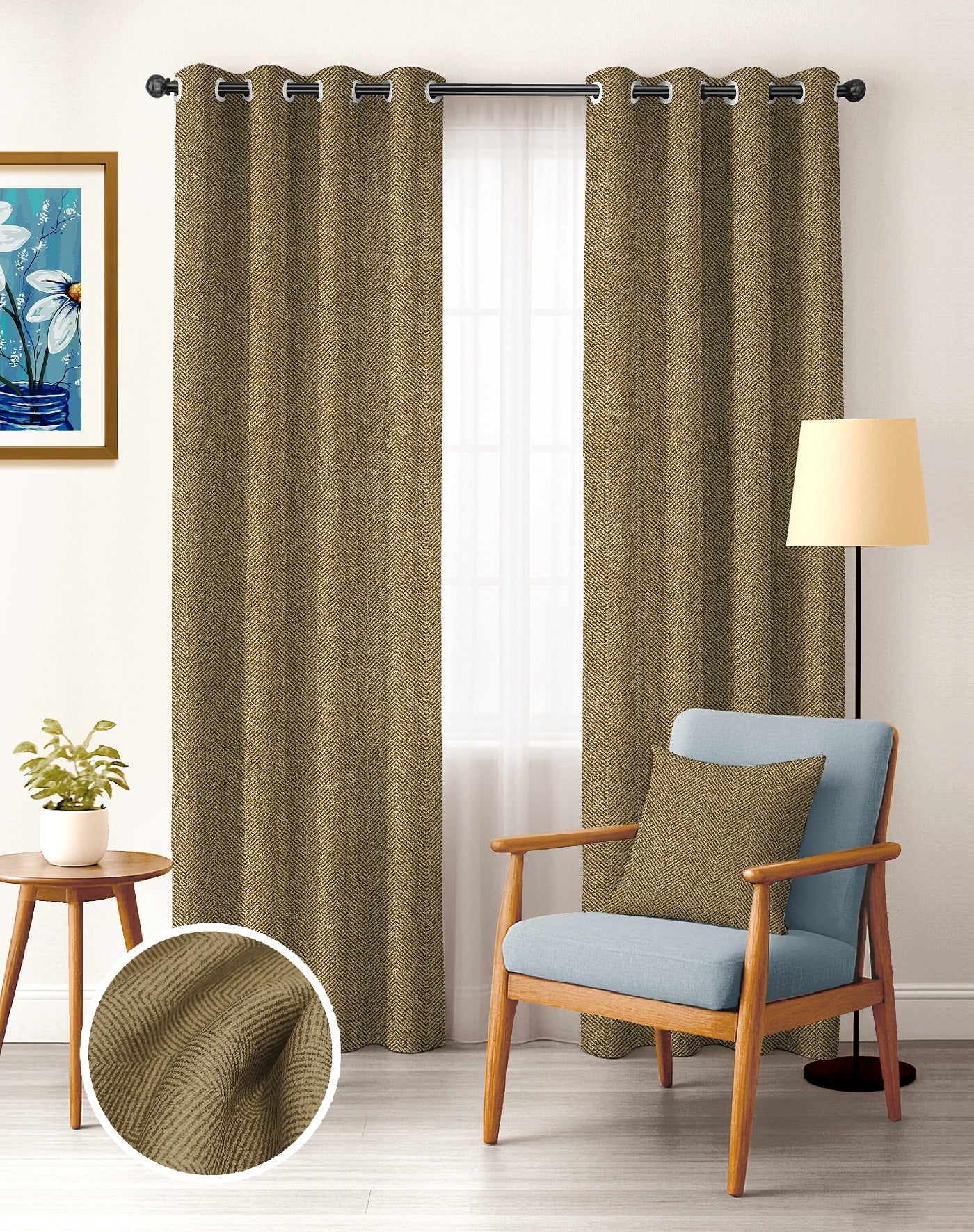 TWILLBONE DARK BROWN PRINTED BLACKOUT CURTAINS