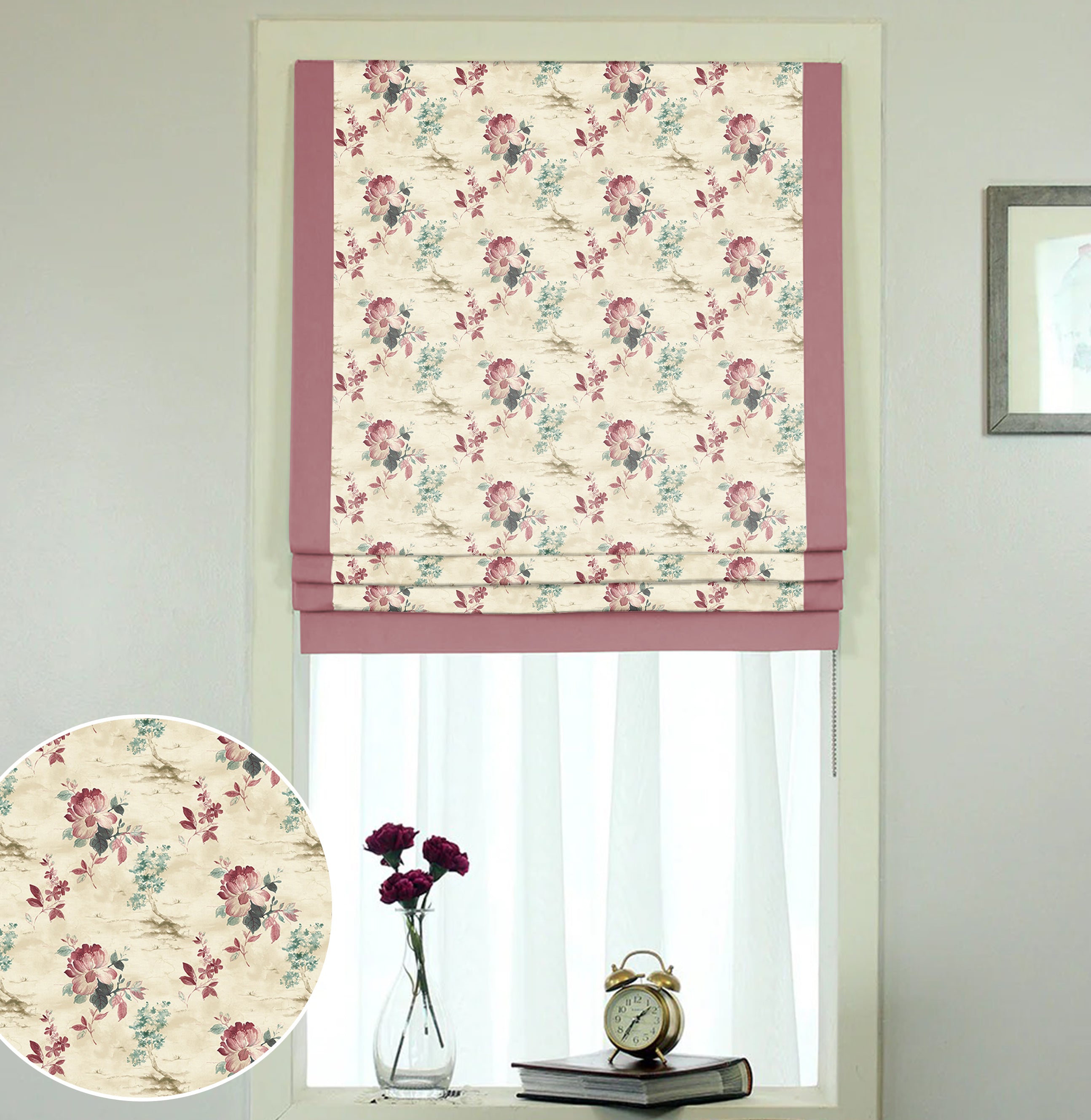 HAZEL PINK READY MADE ROMAN BLIND