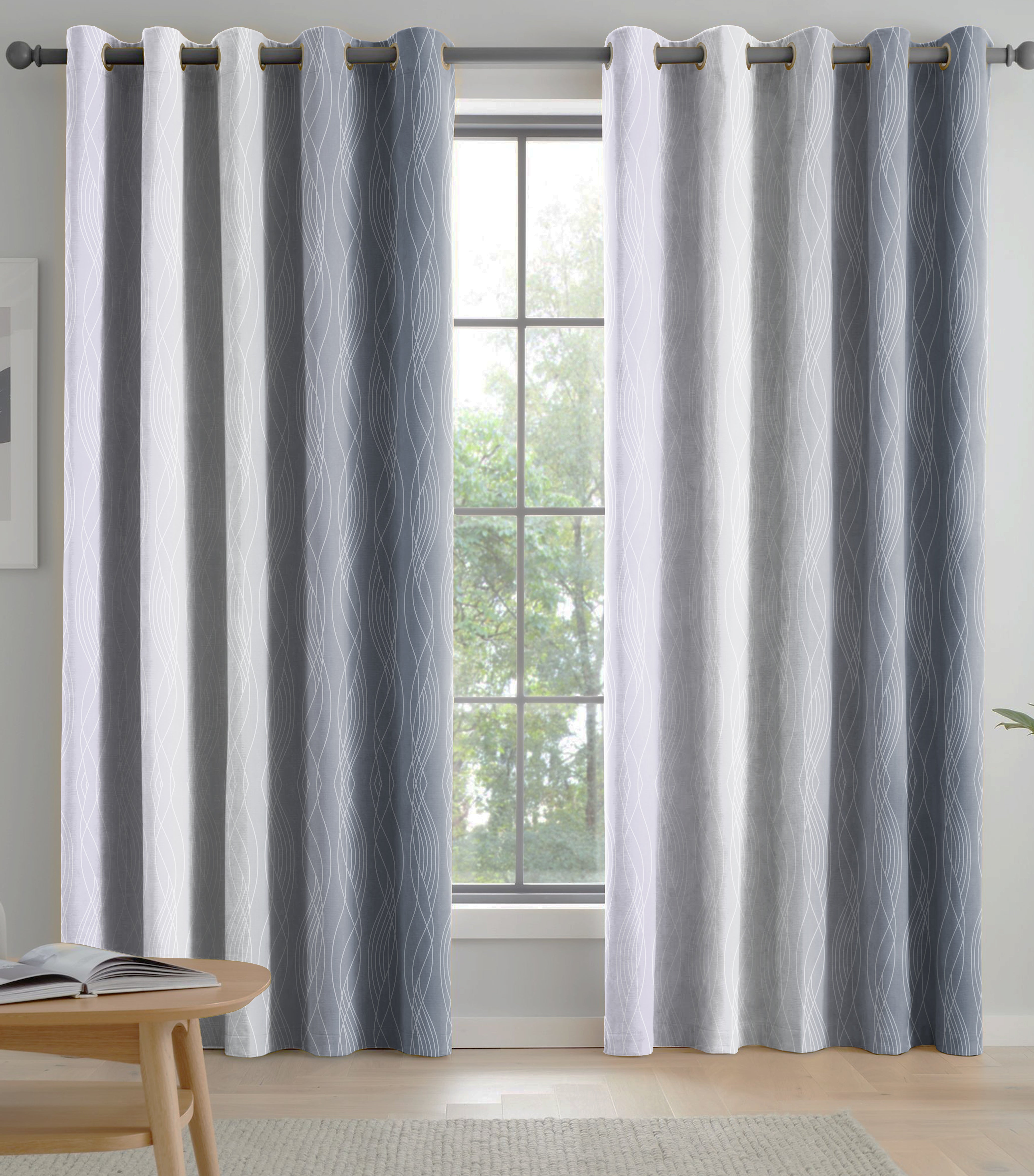 BEVERLEY GREY CURTAINS BLACKOUT PRINTED FOR LIVING & BEDROOMS