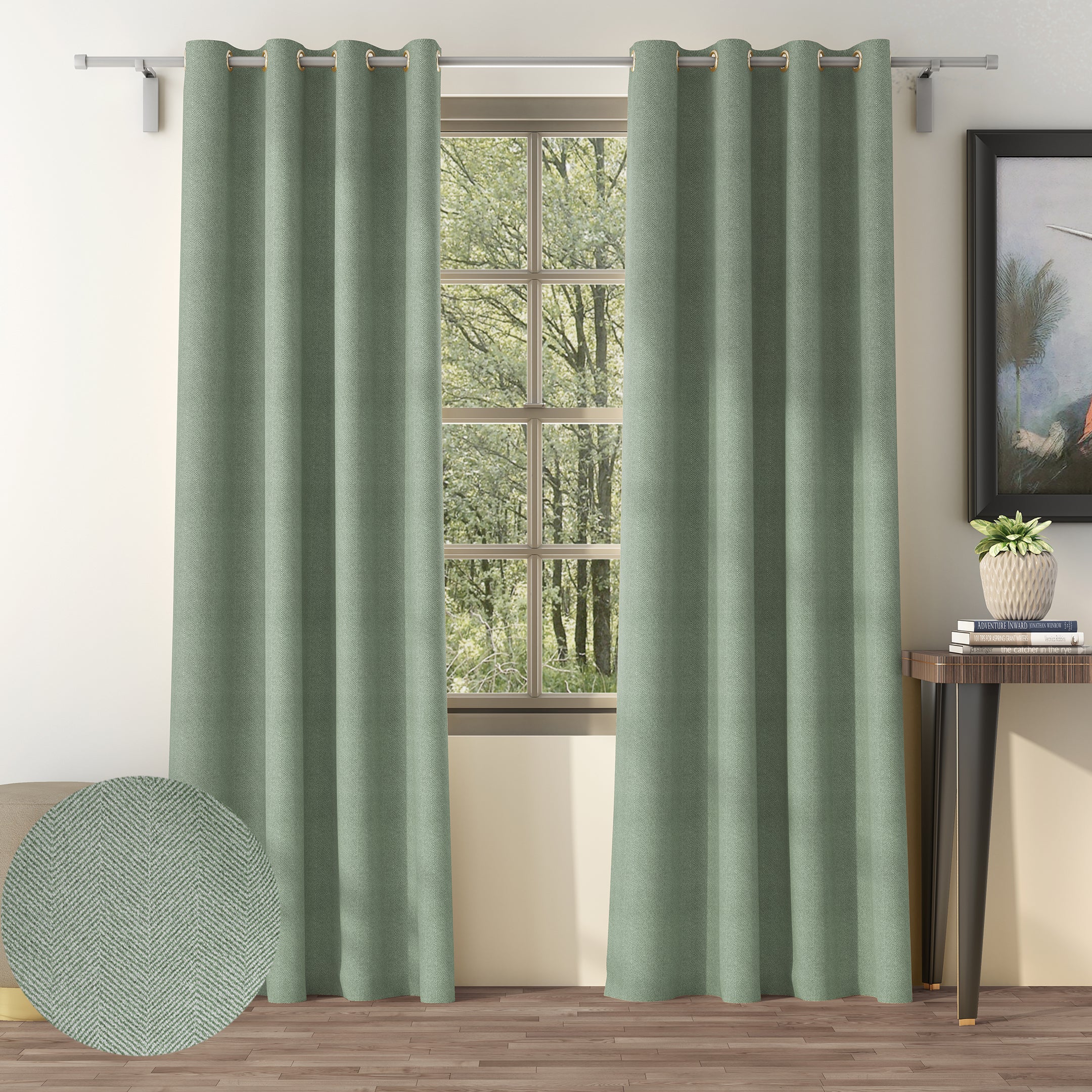 HERRINGBONE SEA GREEN BLACKOUT CURTAINS