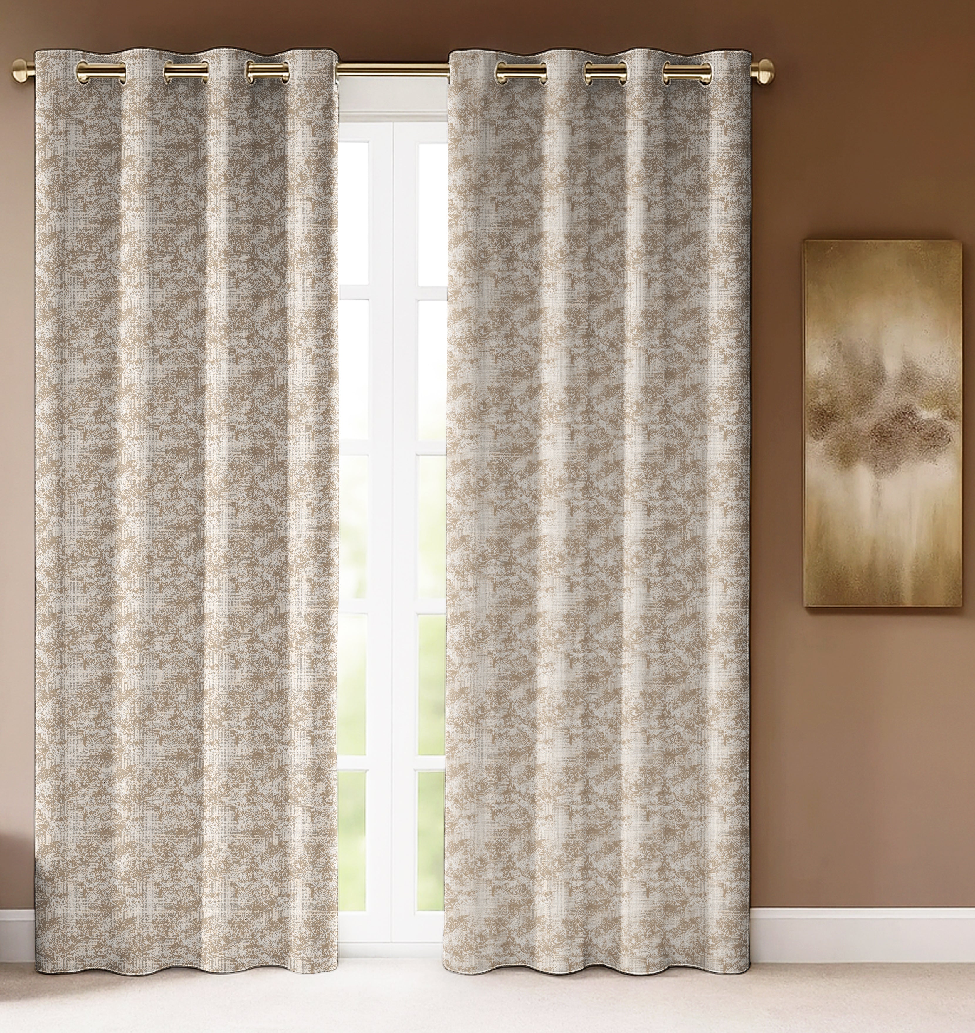 FOLK BROWN PRINTED DIMOUT CURTAIN