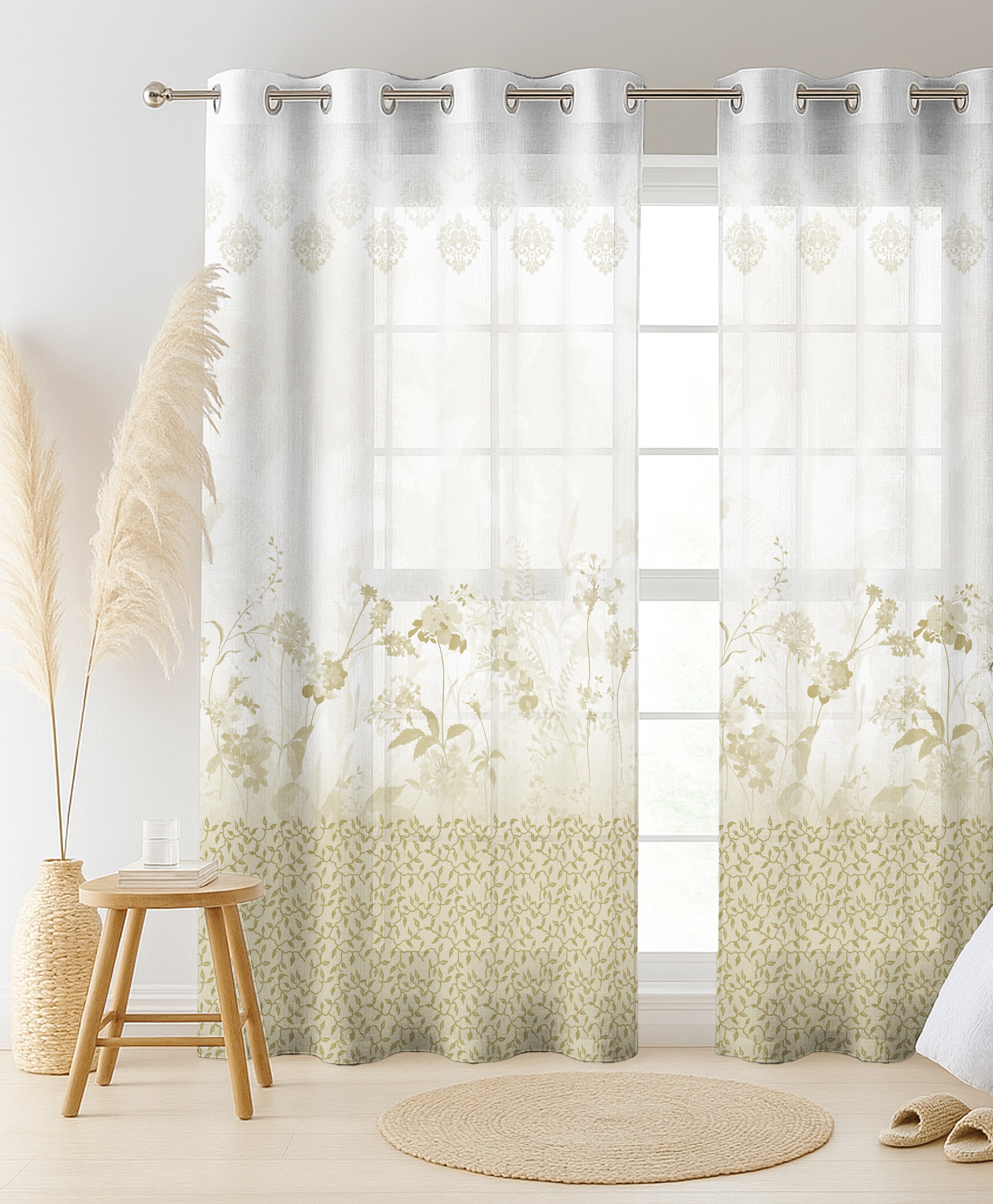 ASTER BRASS LINEN PRINTED SHEER CURTAIN
