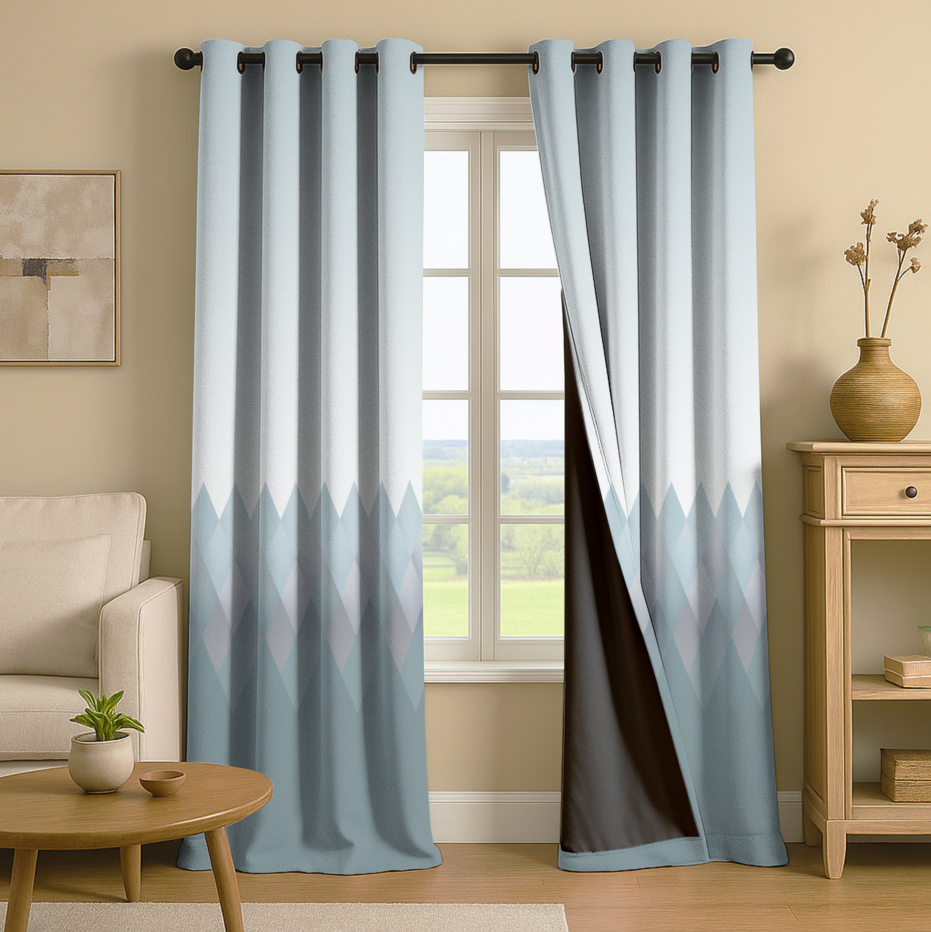 GEO SKYBLUE CURTAINS 100% BLACKOUT PRINTED FOR LIVING & BEDROOMS