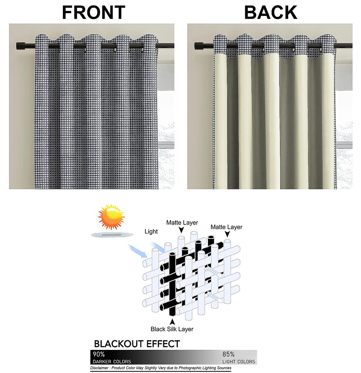 HOUNDSTOOTH D-GREY PRINTED BLACKOUT CURTAIN