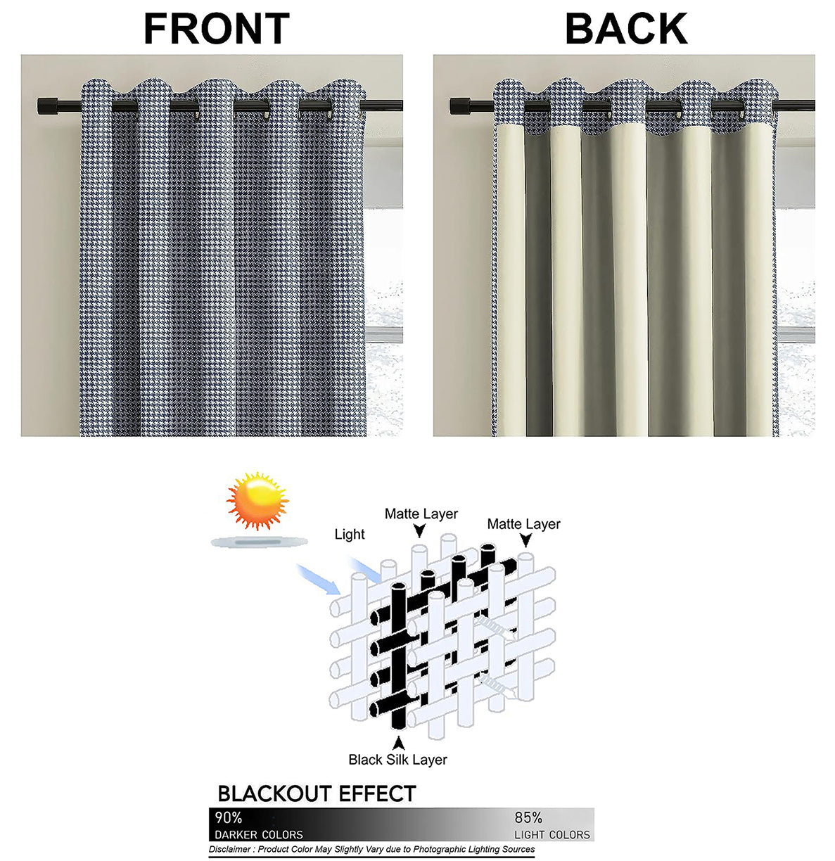 HOUNDSTOOTH BLUE PRINTED BLACKOUT CURTAIN