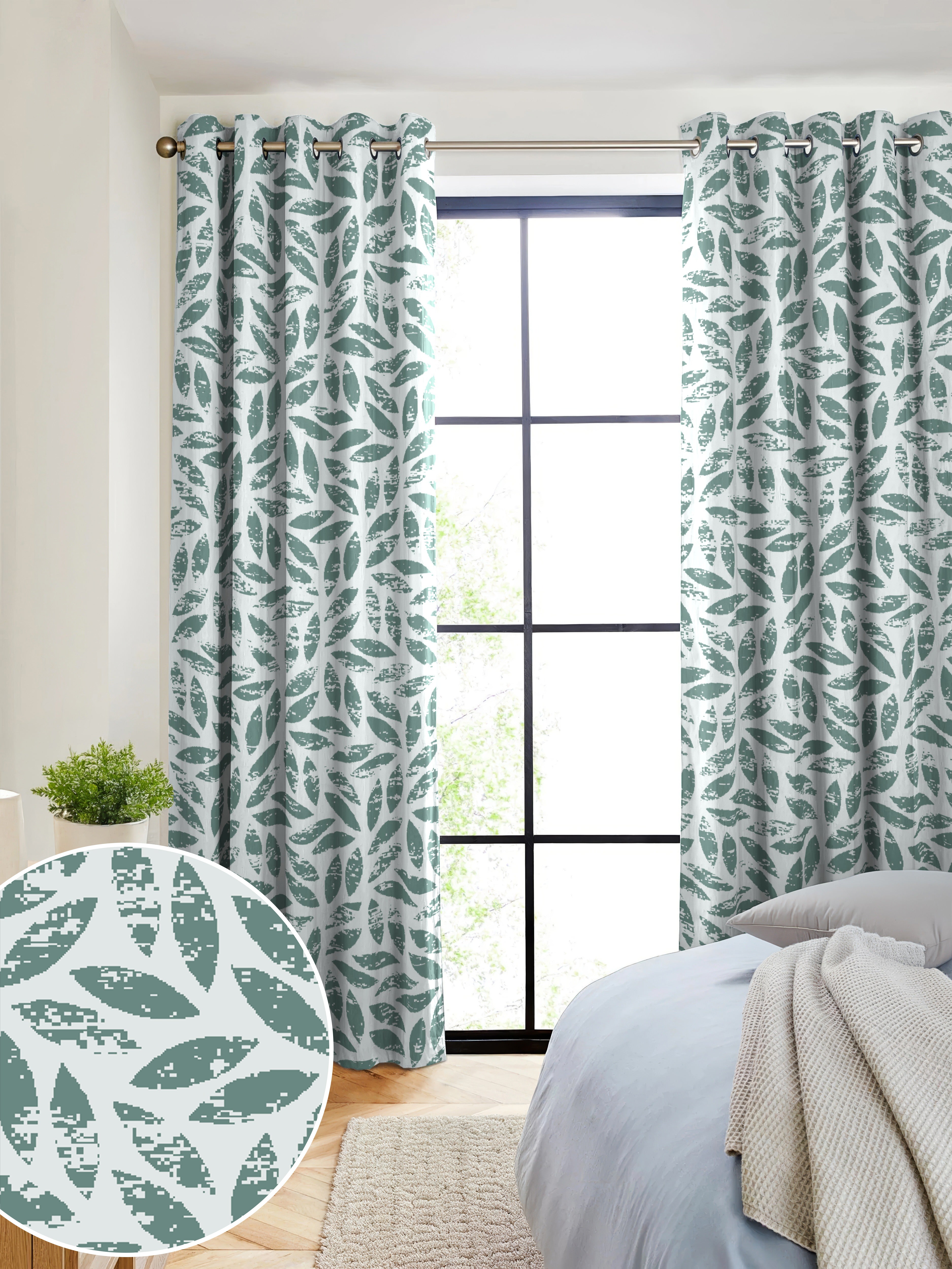 LAMPASSO SEAGREEN PRINTED BLACKOUT CURTAIN