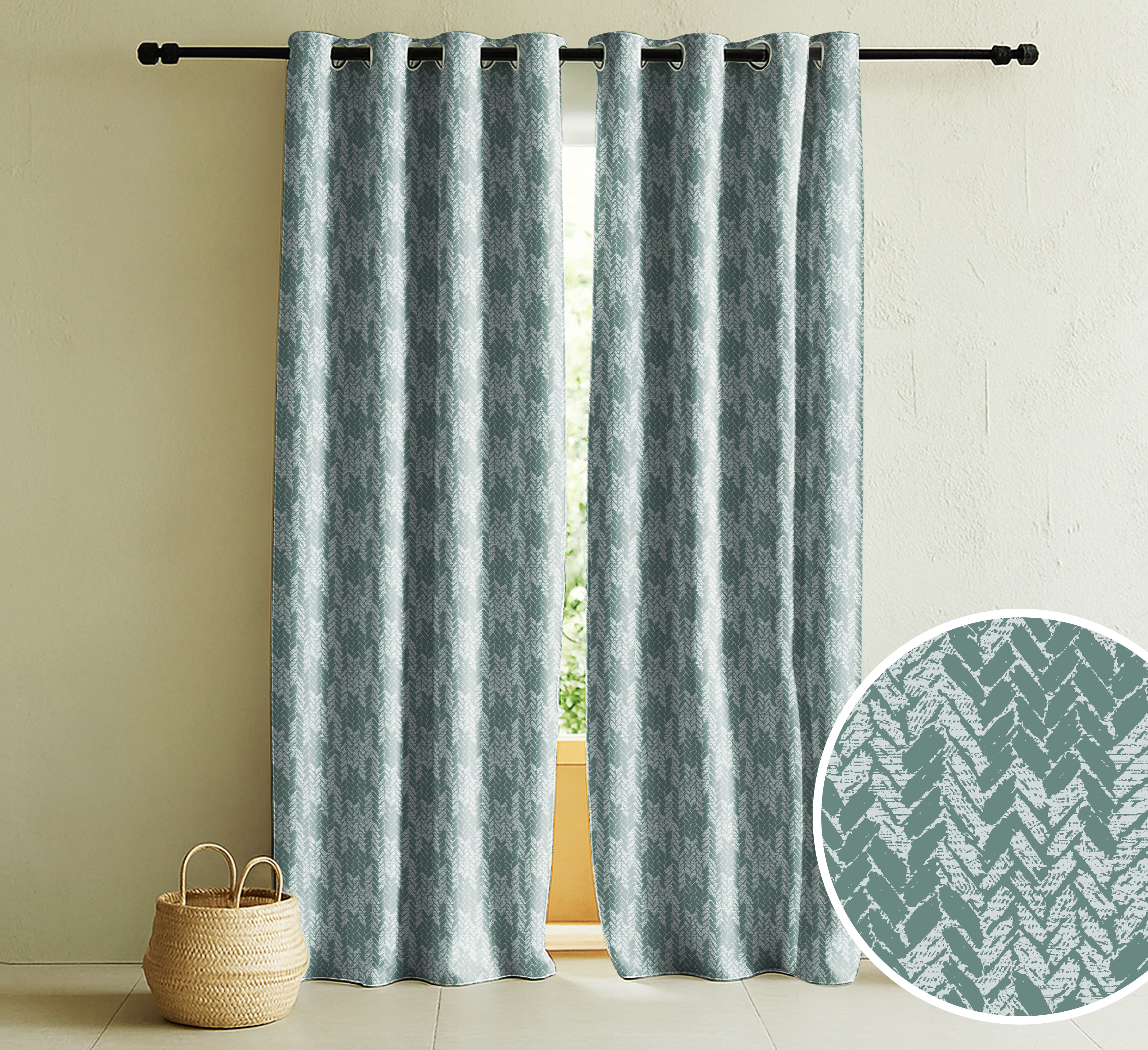 EDINA SEAGREEN PRINTED BLACKOUT CURTAIN