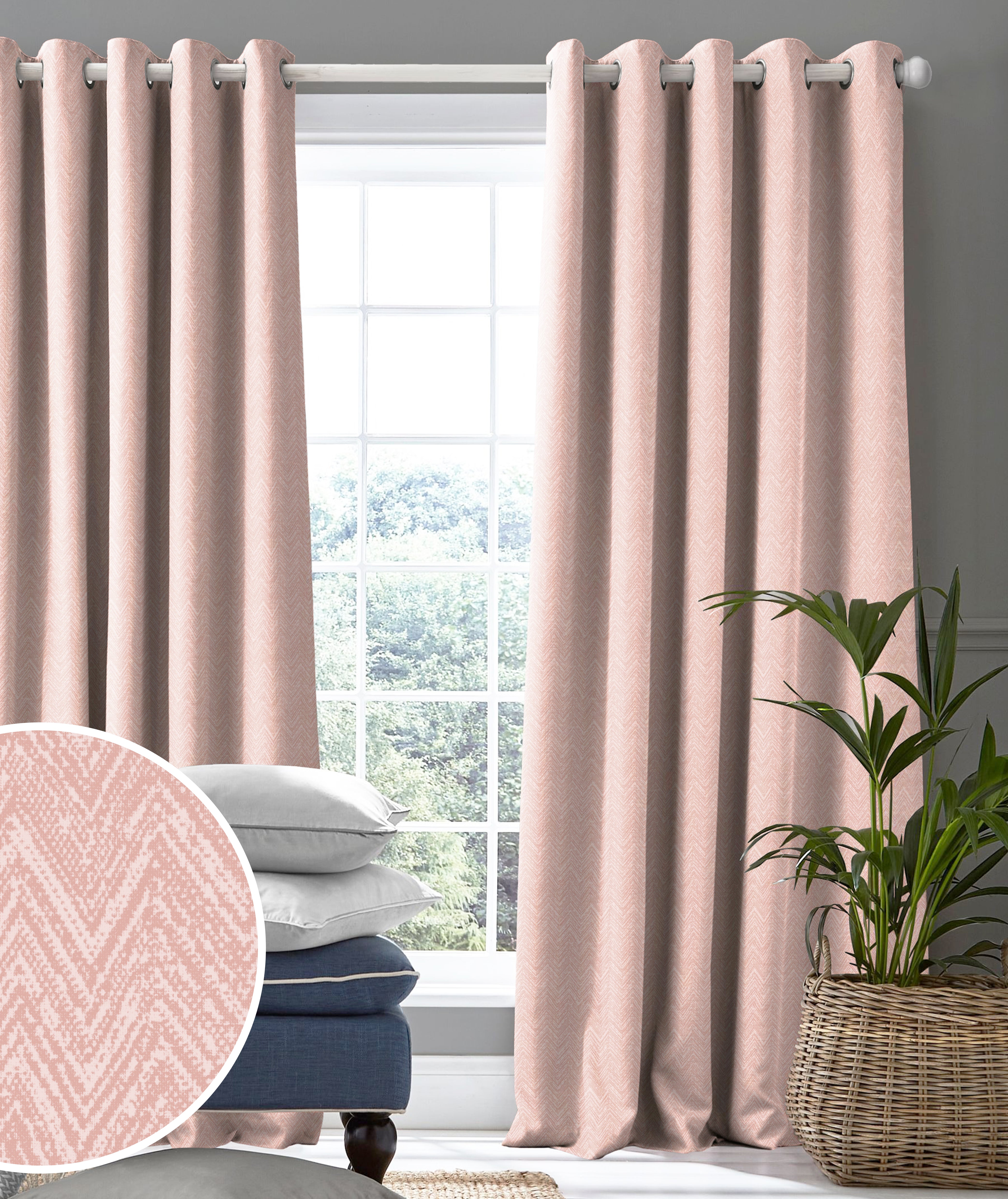 SONORA BABY-PINK PRINTED BLACKOUT CURTAIN