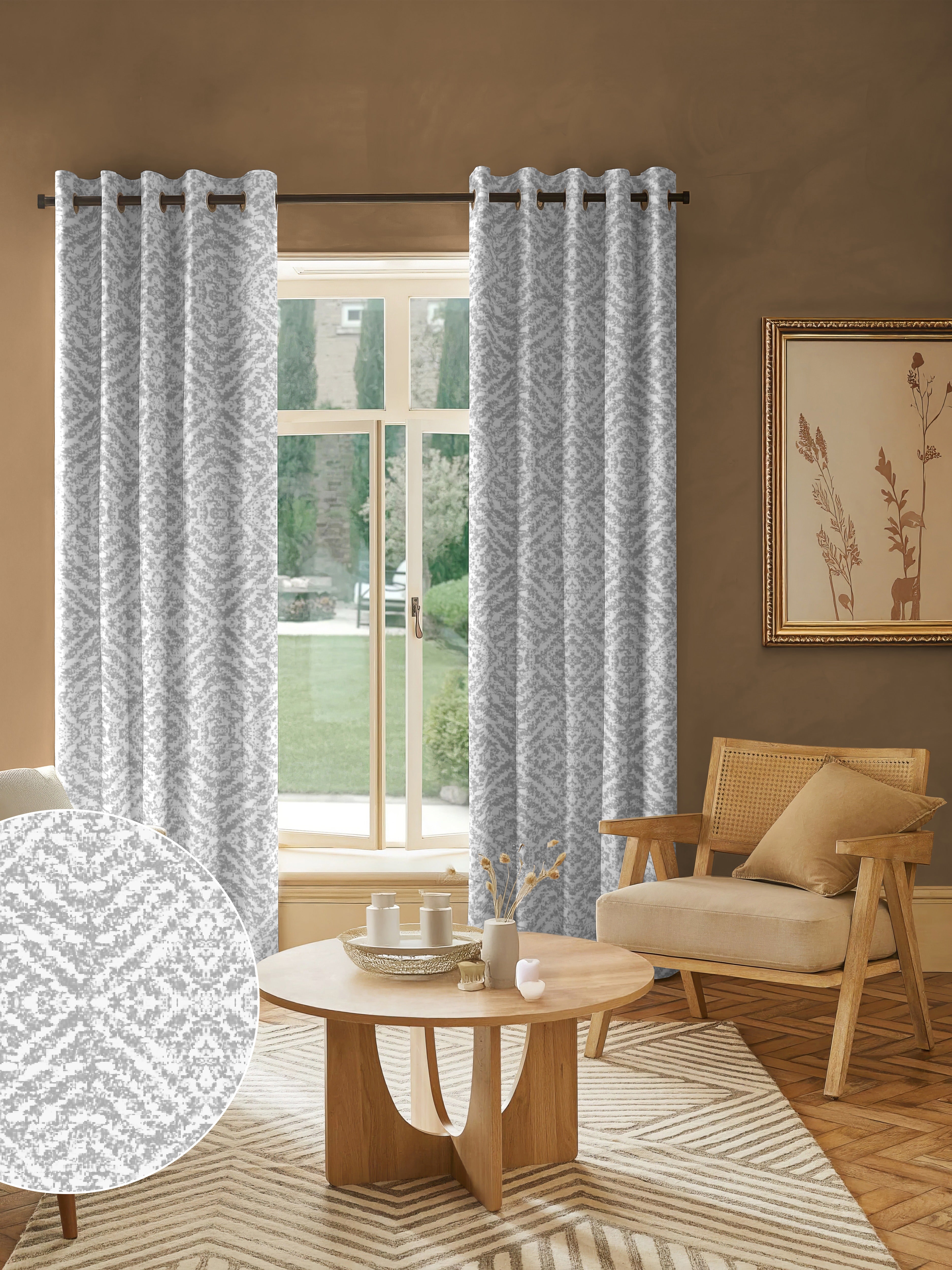 SAFARI GREY PRINTED BLACKOUT CURTAIN
