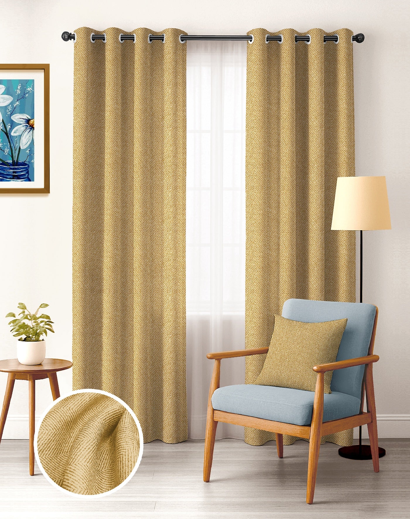 TWILLBONE MUSTARD PRINTED BLACKOUT CURTAINS