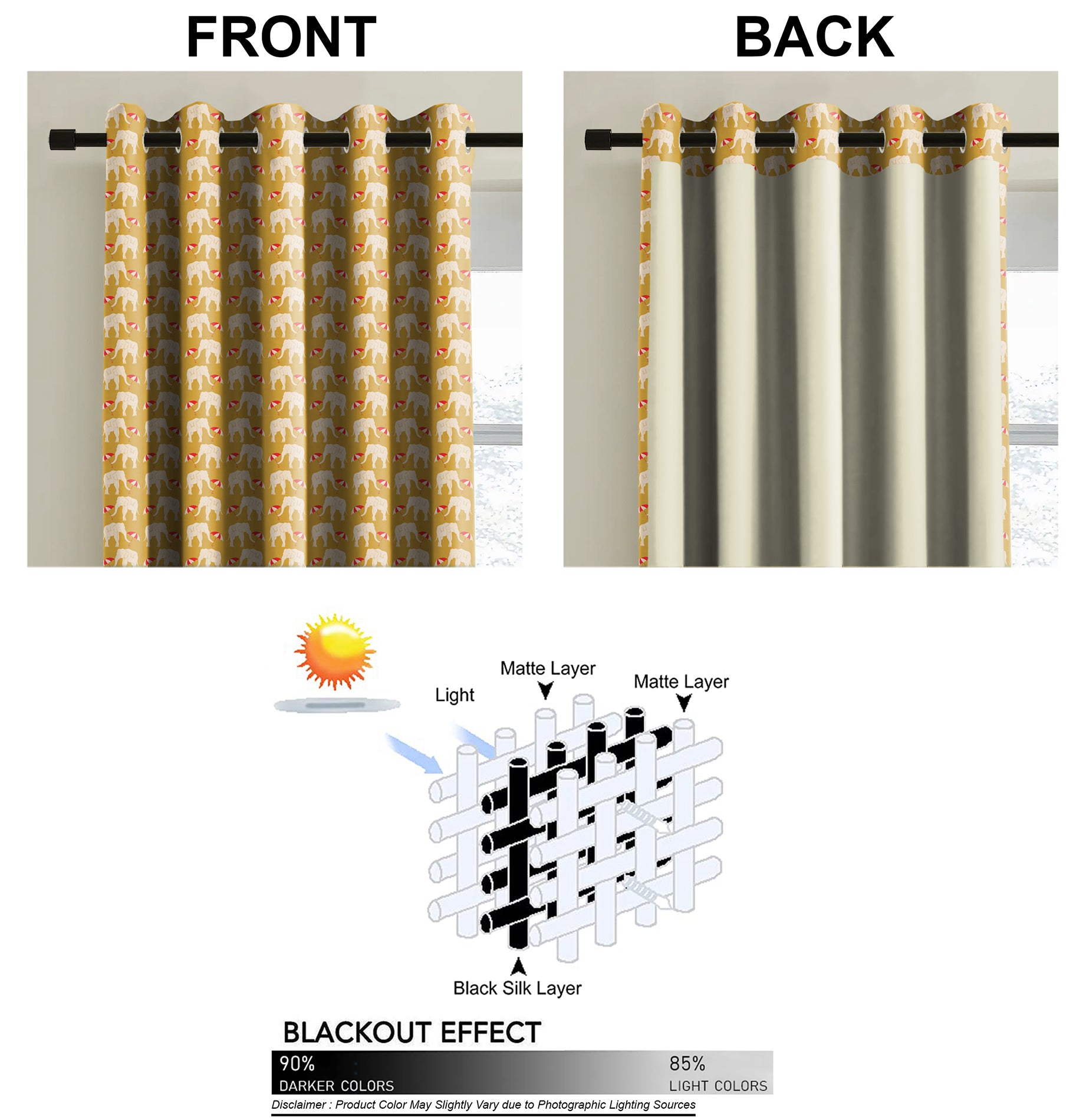 Elephant Yellow Blackout Curtains