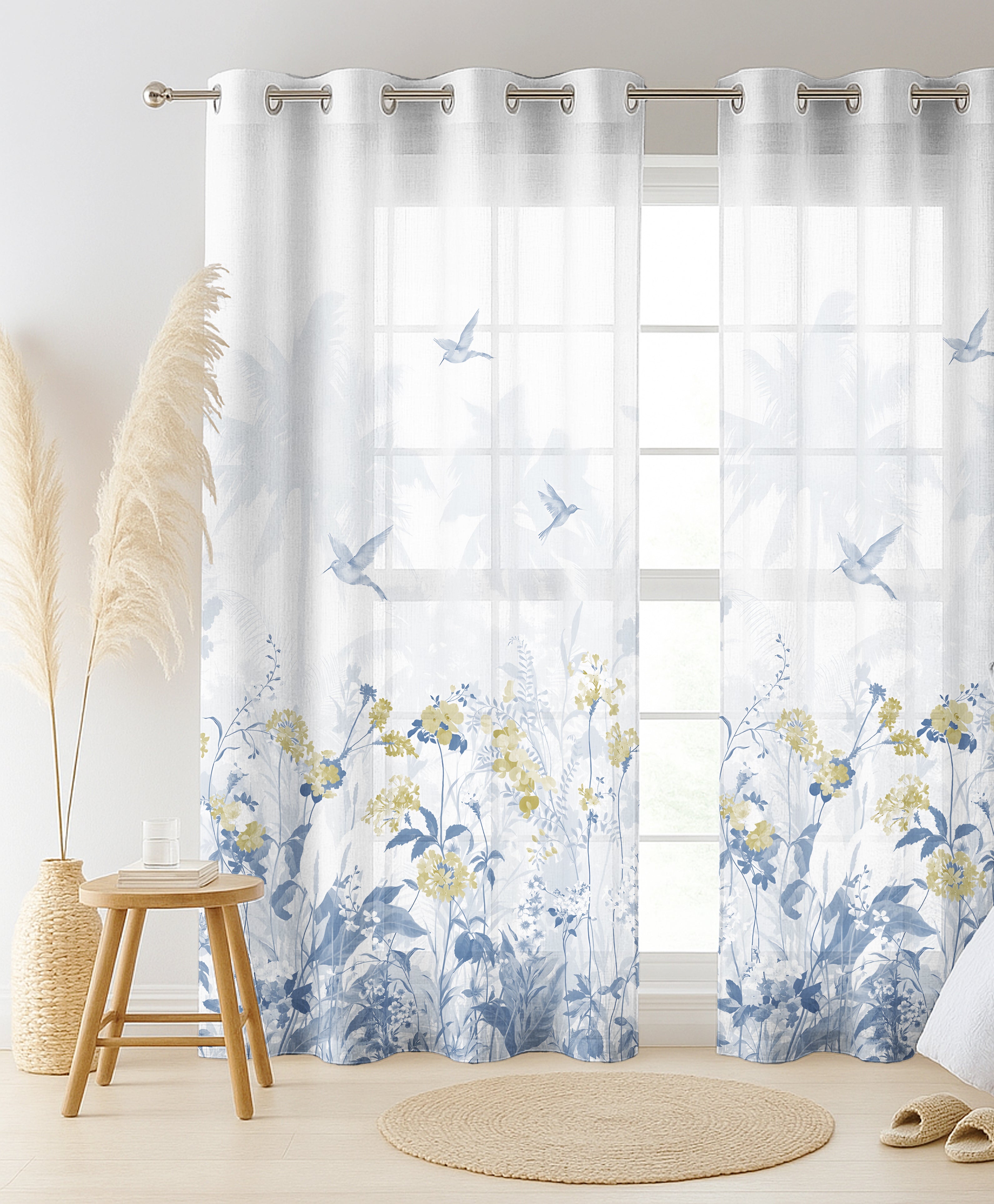 CASCATA BLUE LINEN PRINTED SHEER CURTAIN