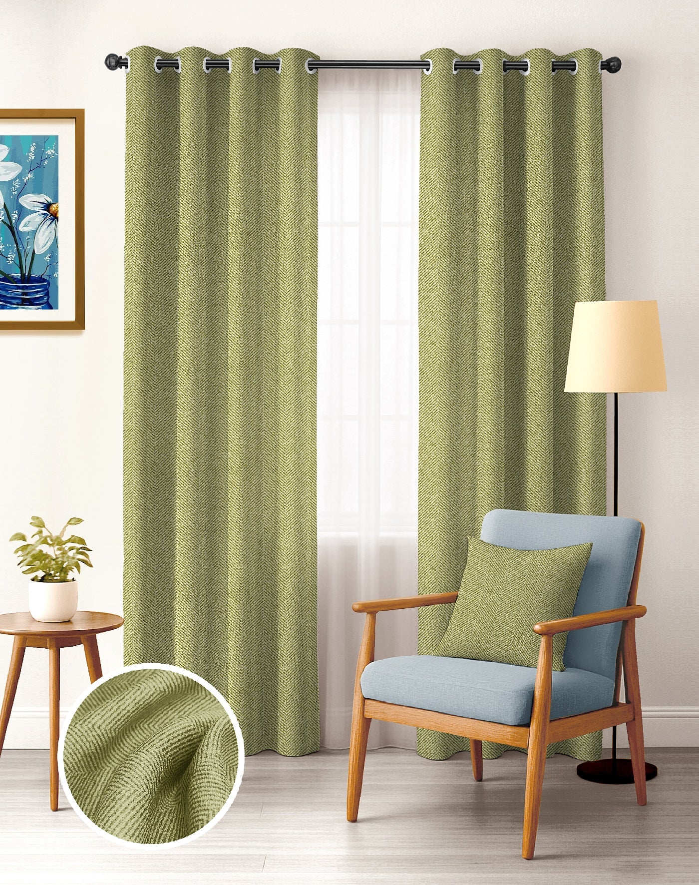 TWILLBONE L GREEN PRINTED BLACKOUT CURTAINS