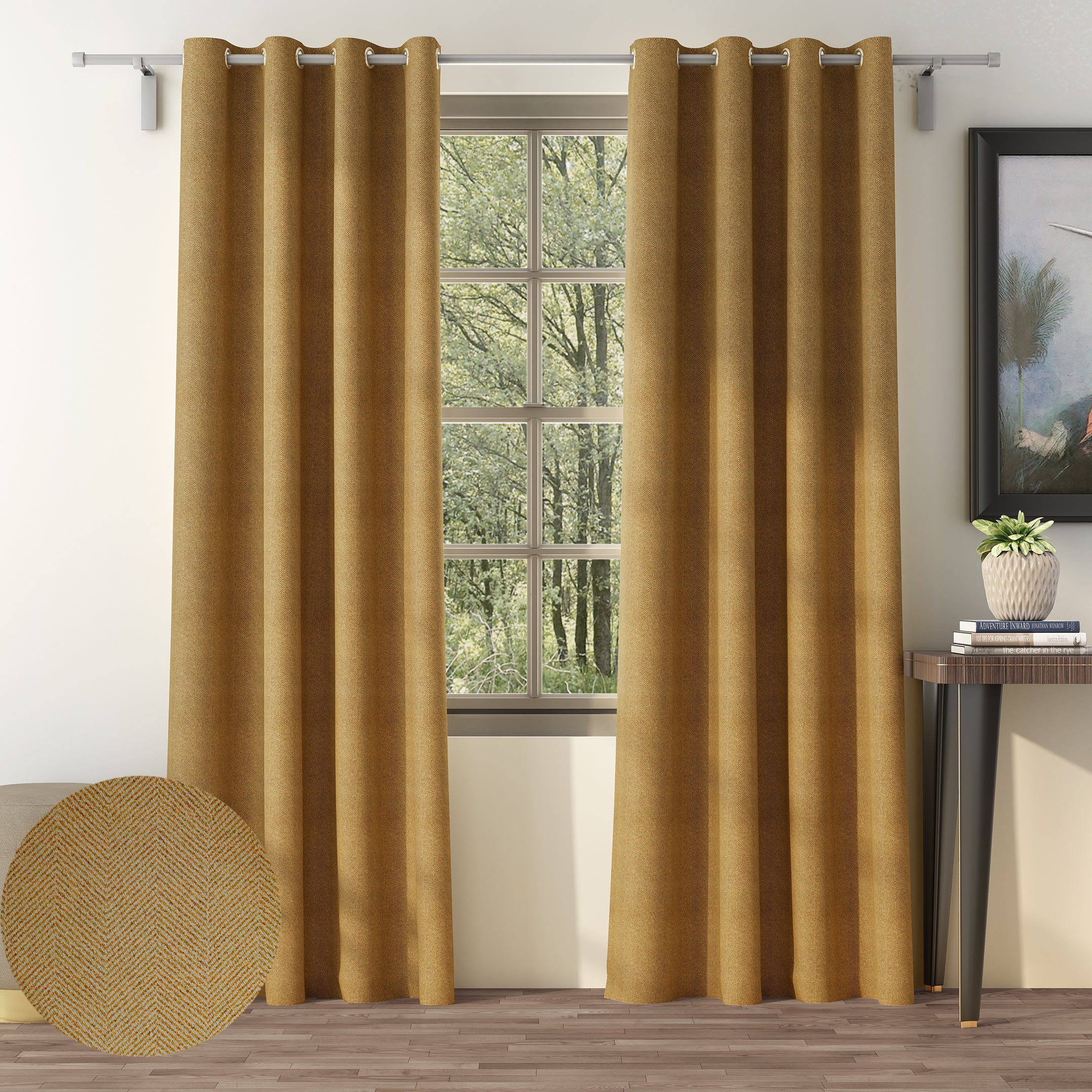 HERRINGBONE D-MUSTARD BLACKOUT CURTAIN