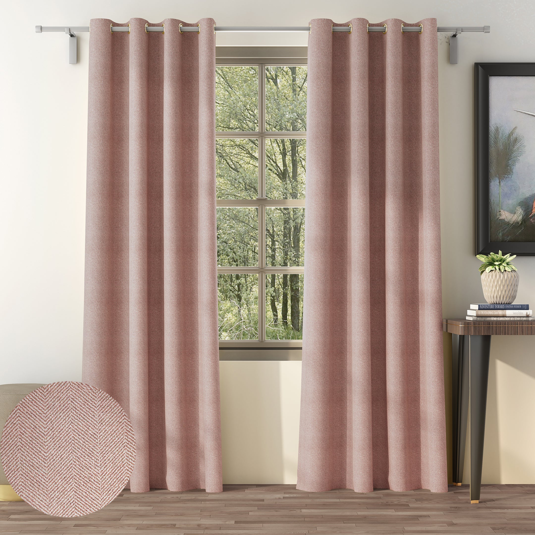 HERRINGBONE BABY PINK BLACKOUT CURTAIN