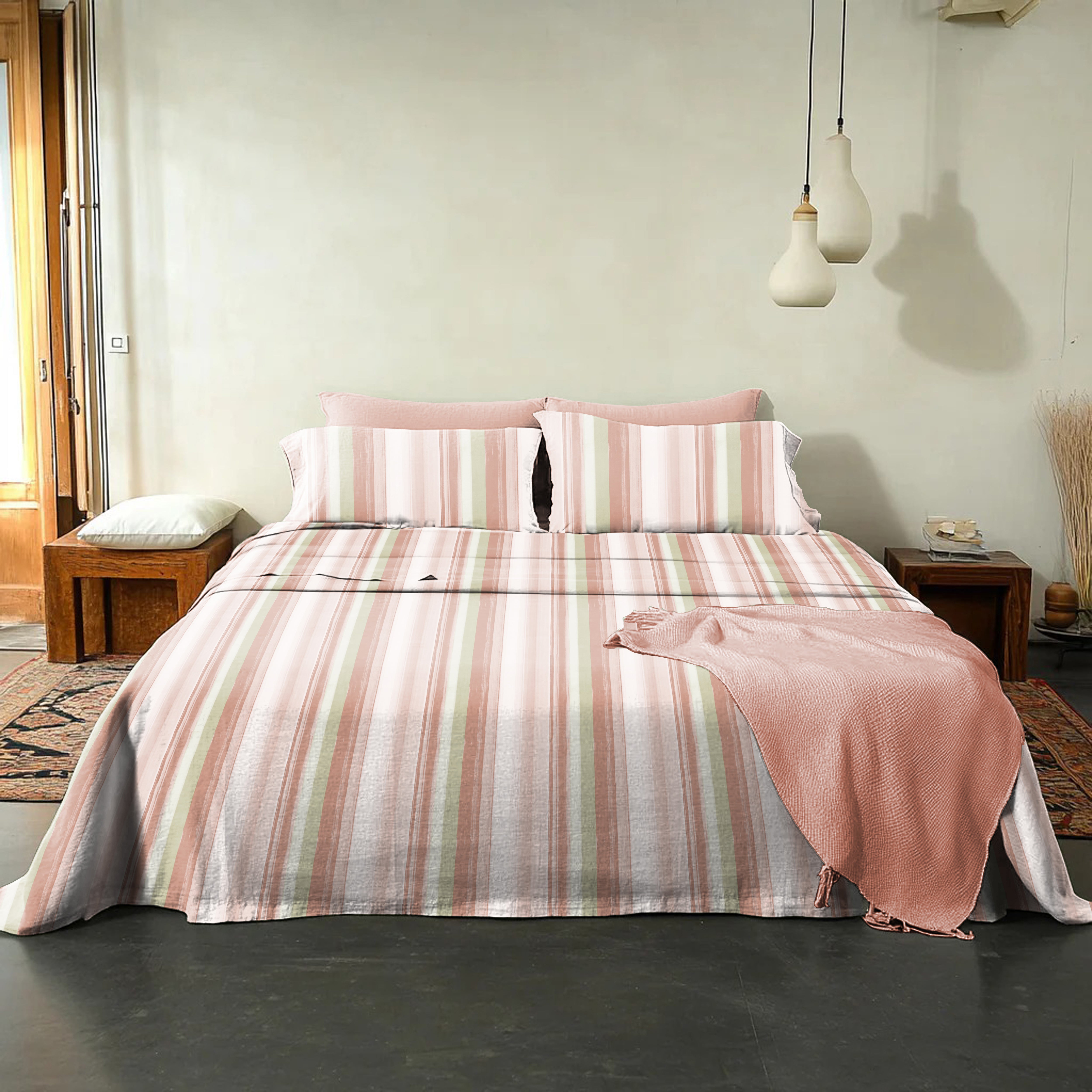 ALVIN PINK COTTON BEDSHEET WITH PILLOWCOVER