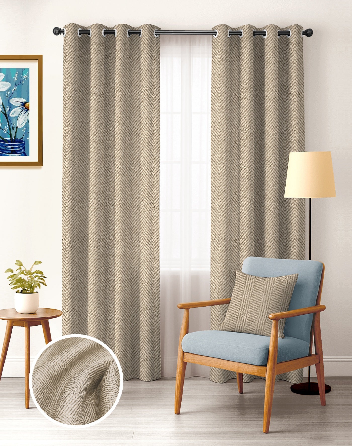 TWILLBONE L BROWN PRINTED BLACKOUT CURTAINS