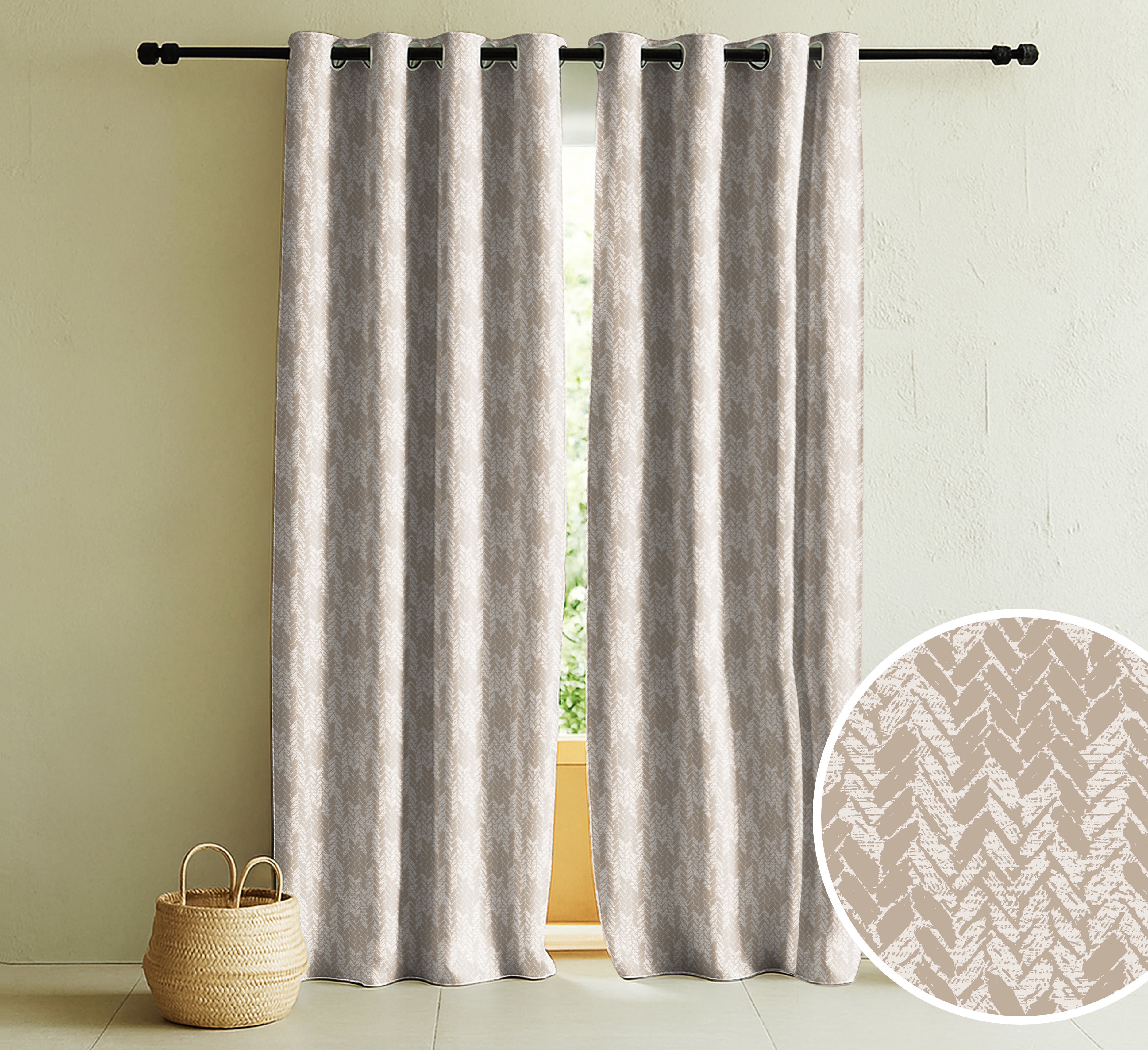 EDINA LIGHT BROWN PRINTED BLACKOUT CURTAIN