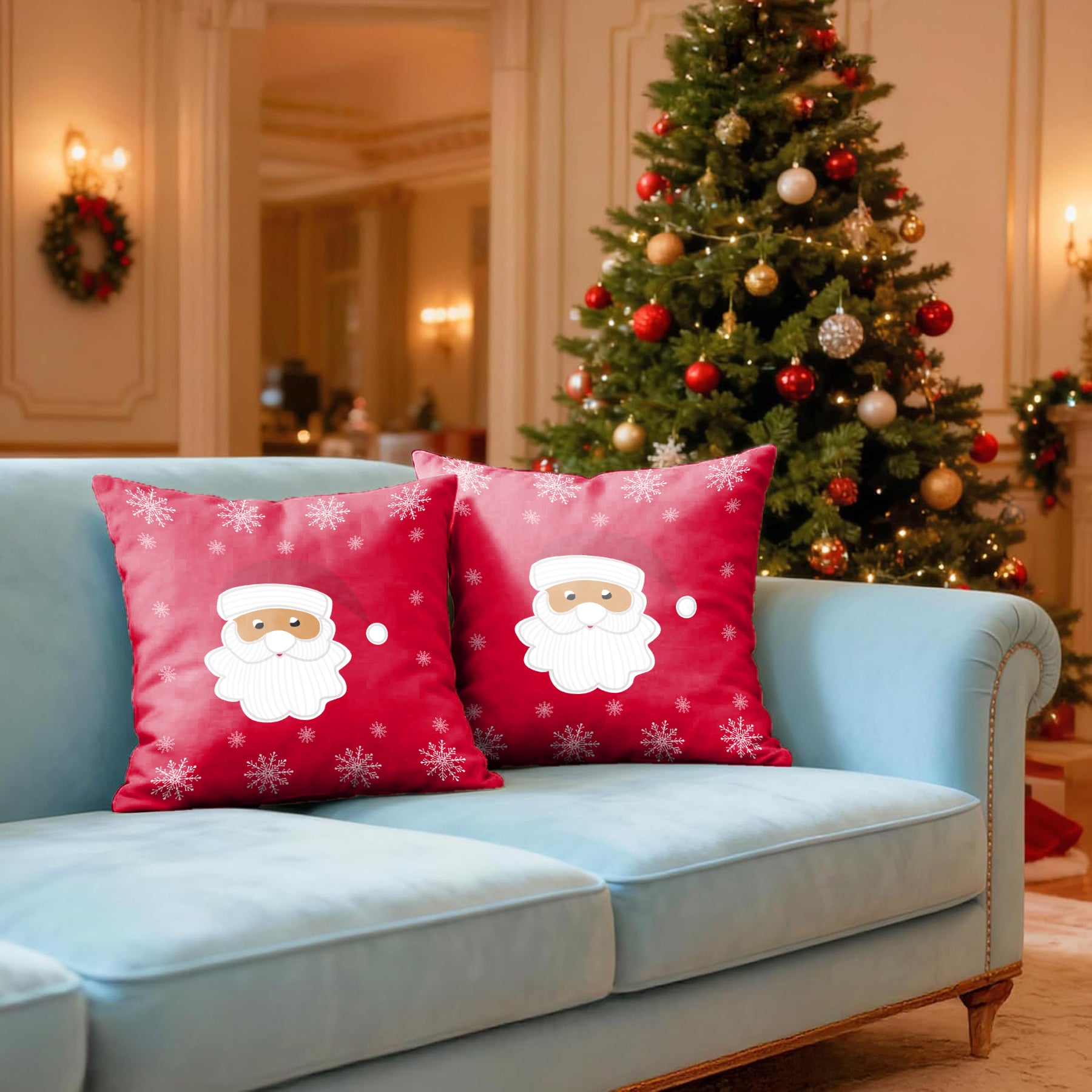 CHRISTMAS SANTA FACE CUSHION COVER (Pack of 2)