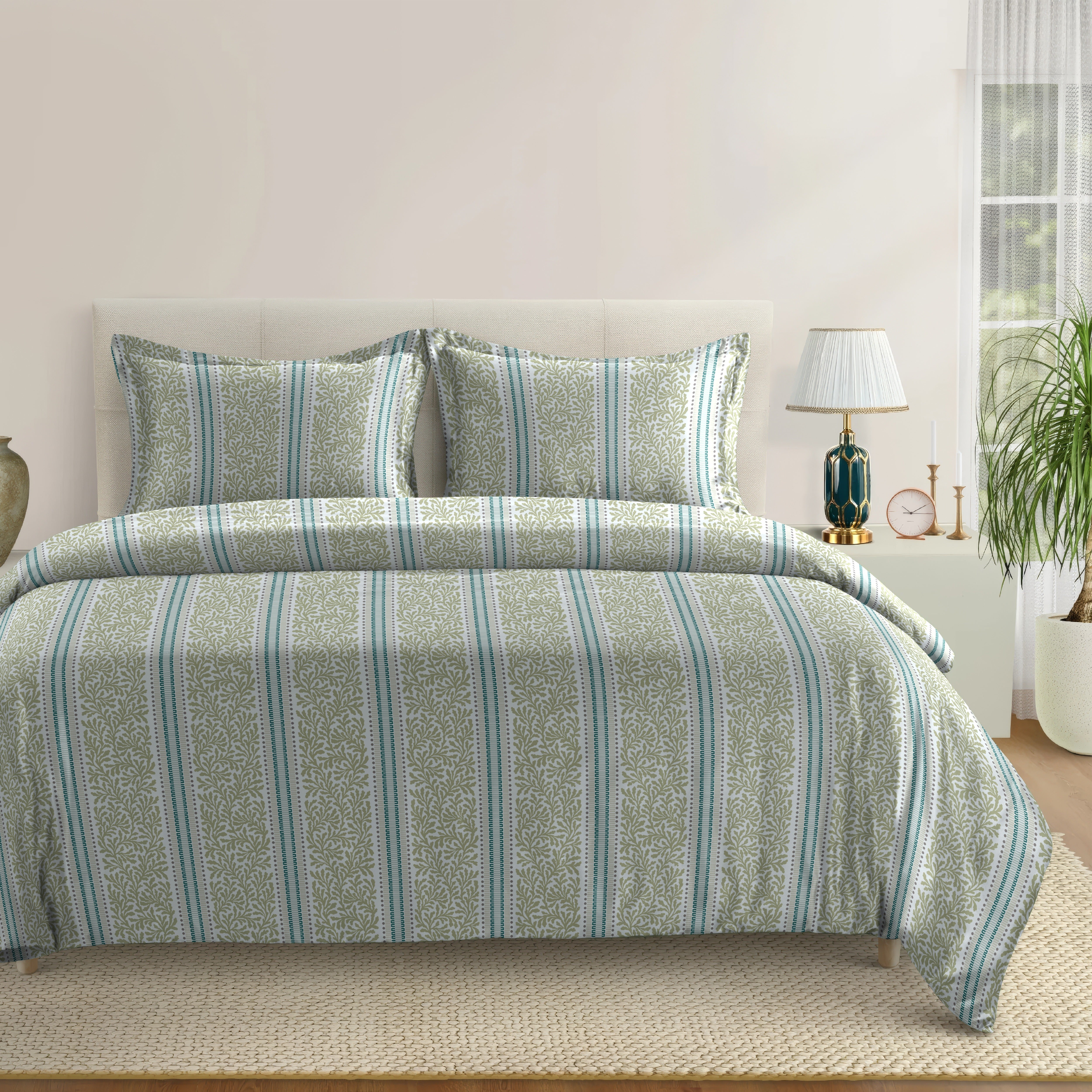 TORONTO LIGHTGREEN COTTON BEDSHEET WITH PILLOWCOVER