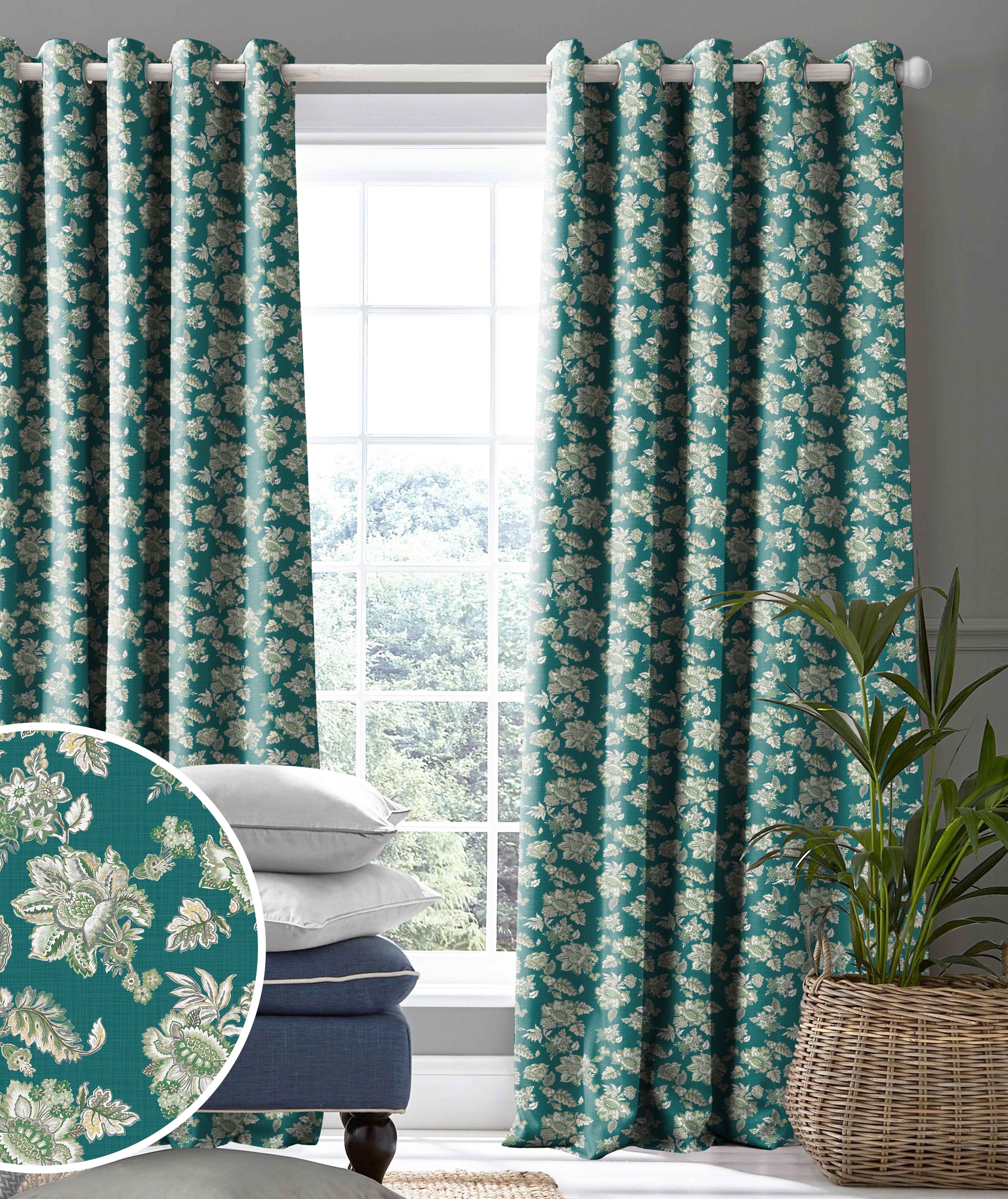 ANZIO TEAL PRINTED BLACKOUT CURTAIN
