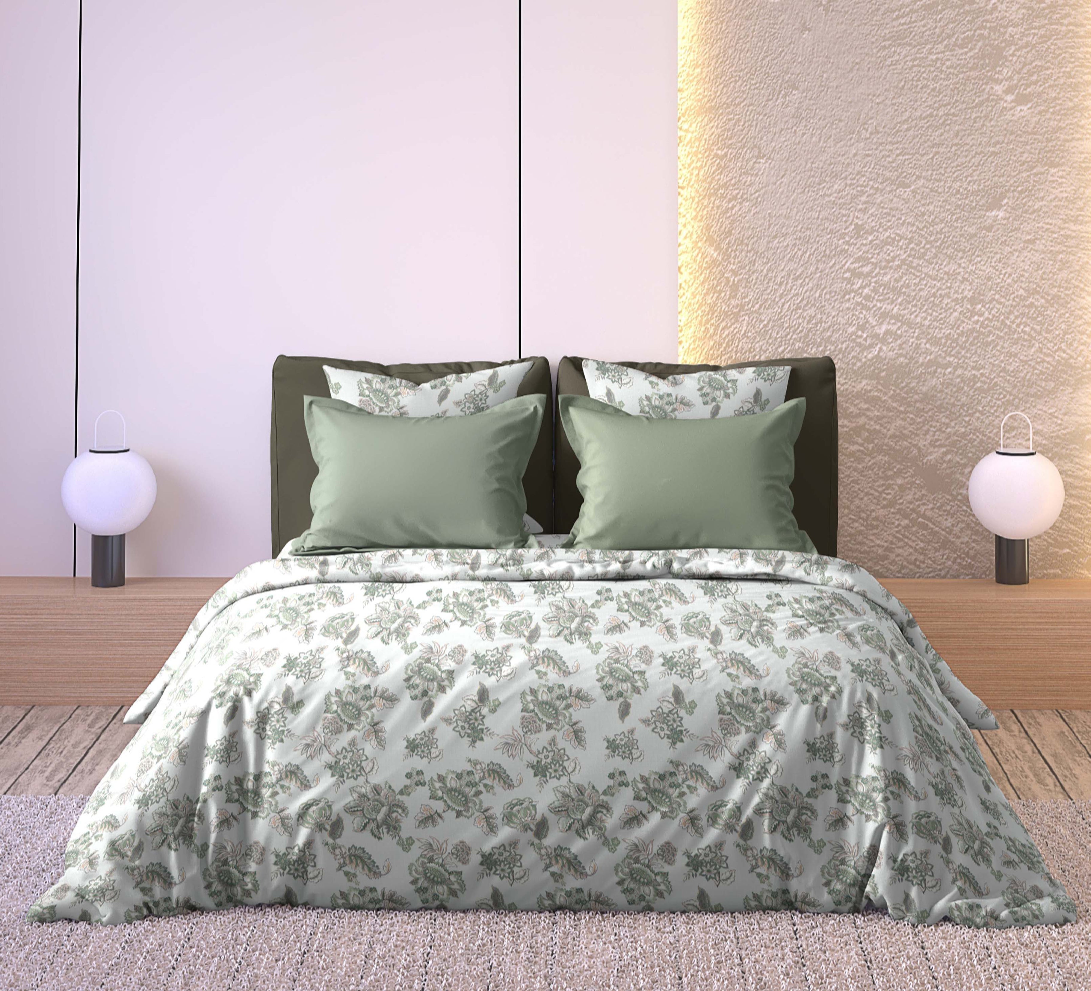 ANZIO LIGHTGREEN COTTON BEDSHEET WITH PILLOWCOVER
