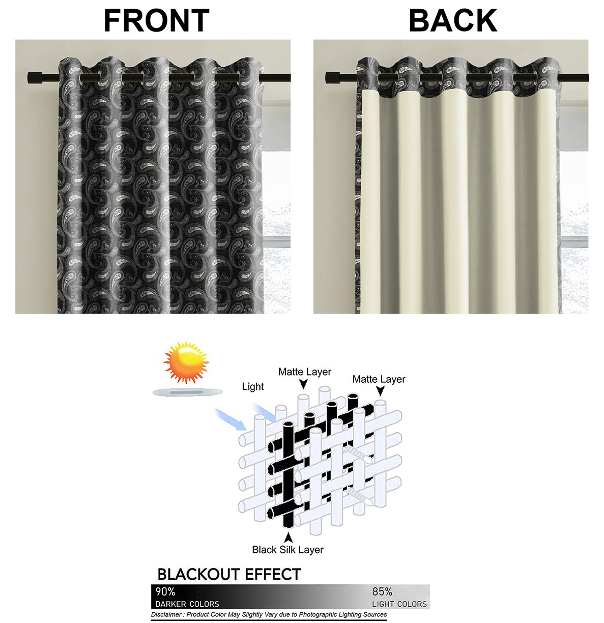 JODHPUR PAISLEY BLACKOUT CURTAINS BLACK