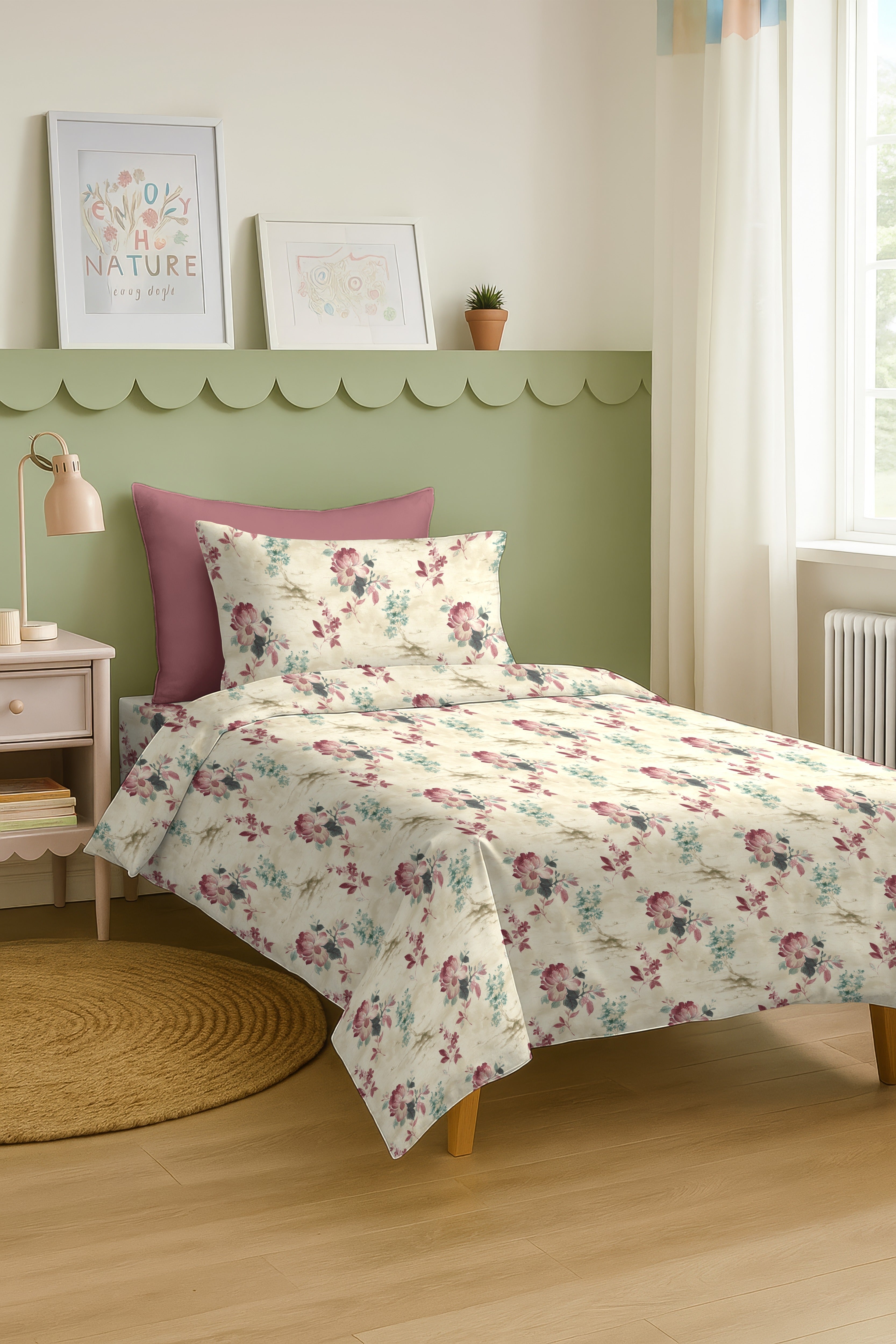 HAZEL PINK BEDSHEET WITH PILLOWCOVER