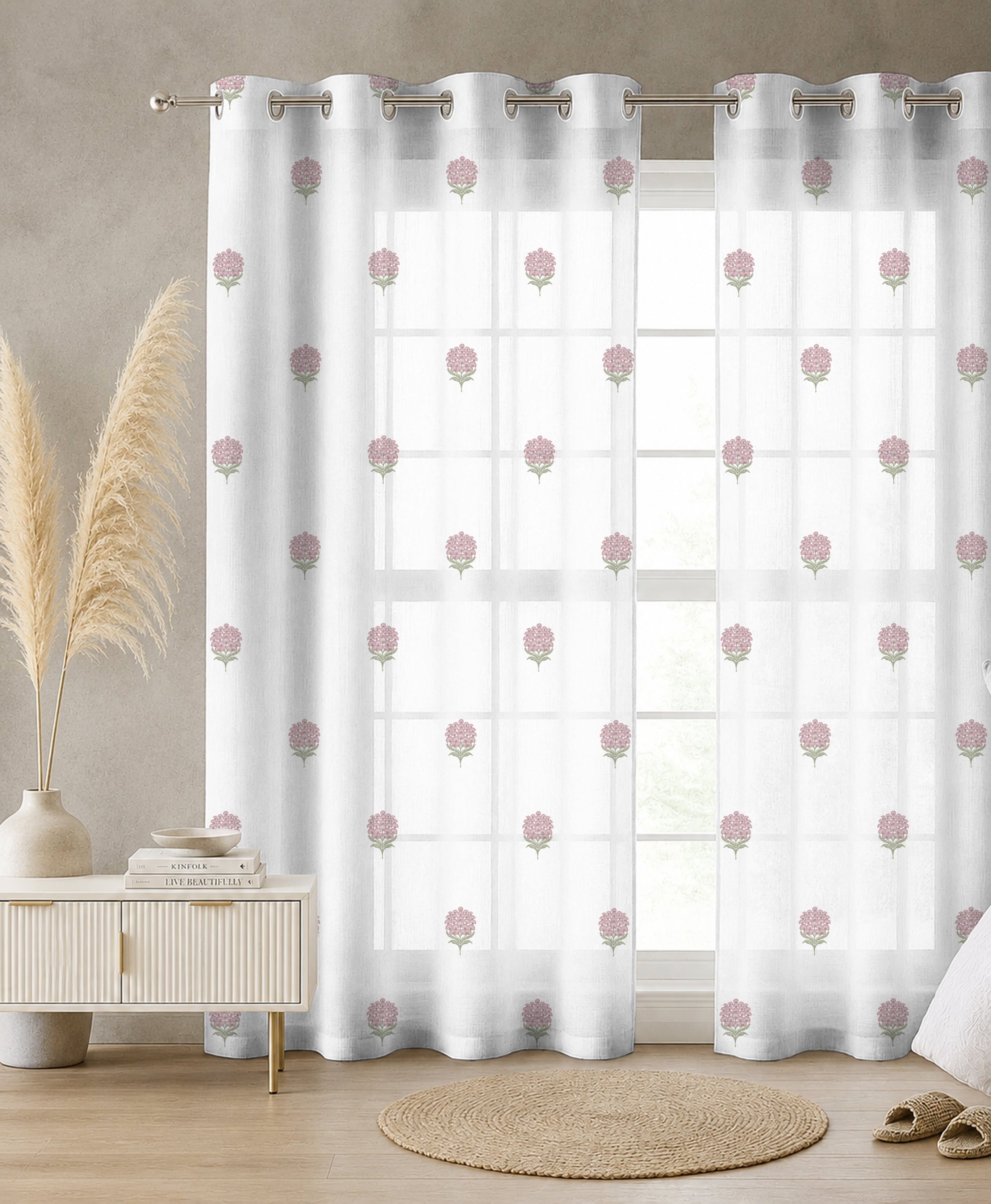 POKHARA LIGHT PINK LINEN PRINTED SHEER CURTAIN