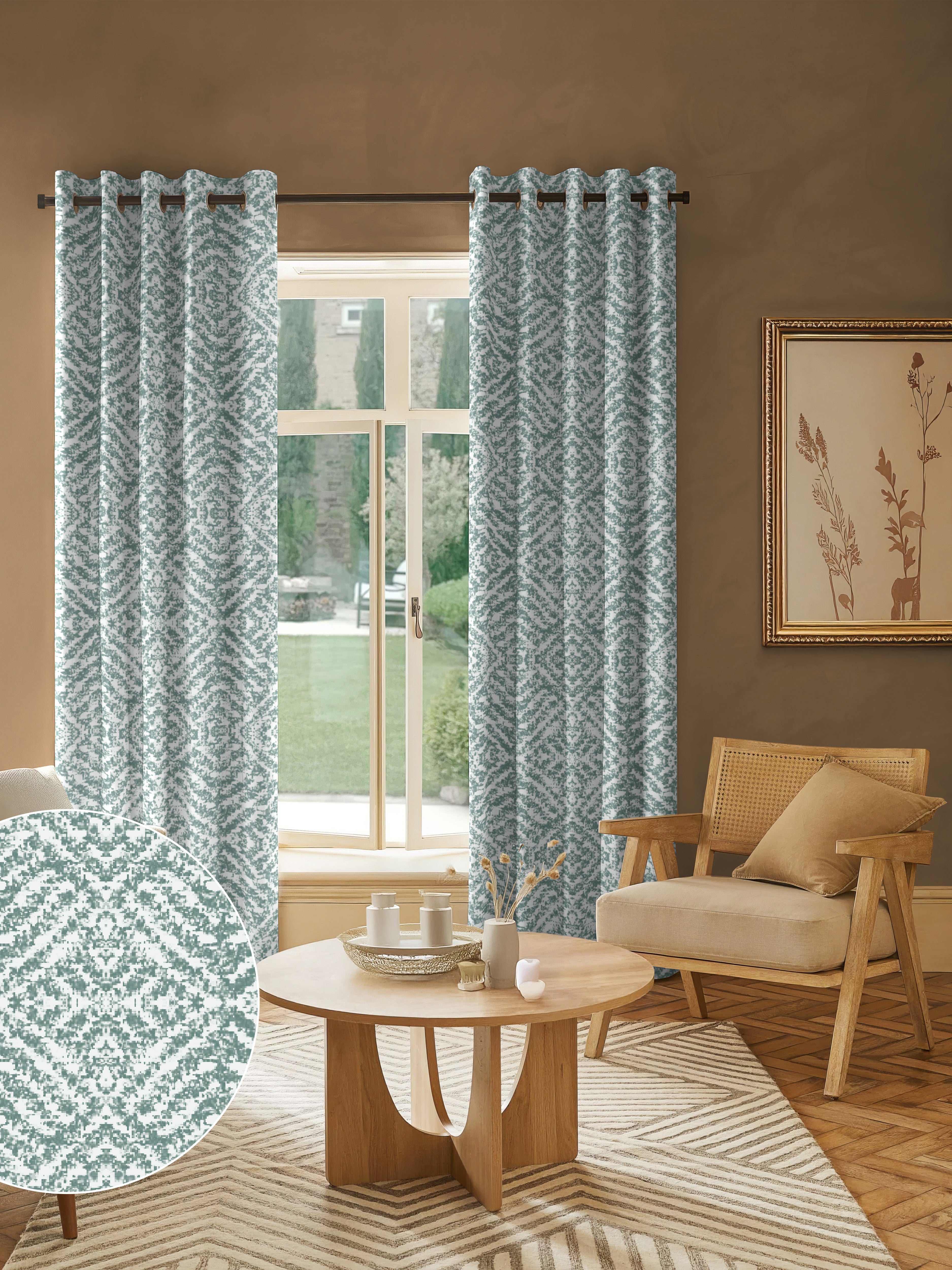 SAFARI SEAGREEN PRINTED BLACKOUT CURTAIN