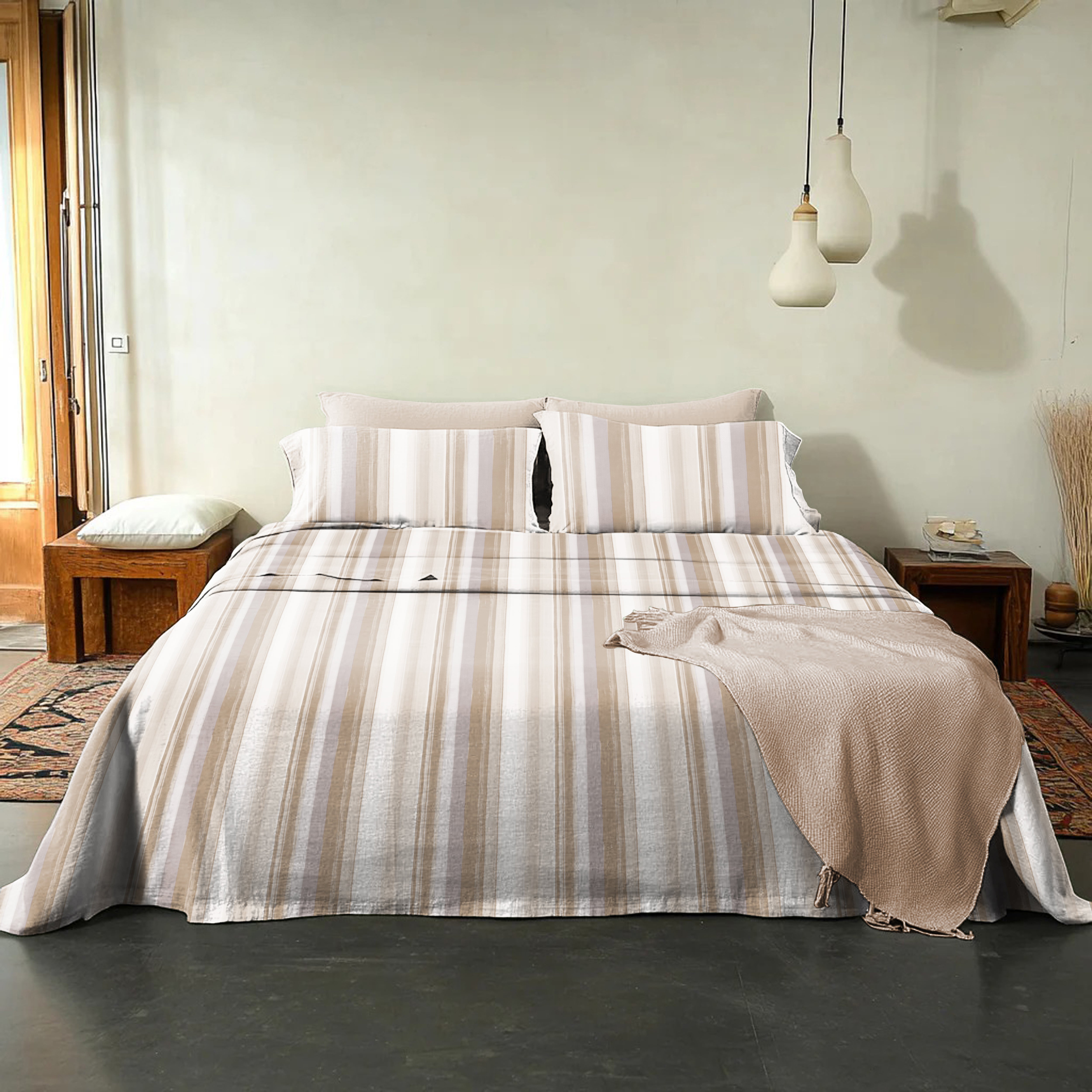 ALVIN COFFEE COTTON BEDSHEET WITH PILLOWCOVER