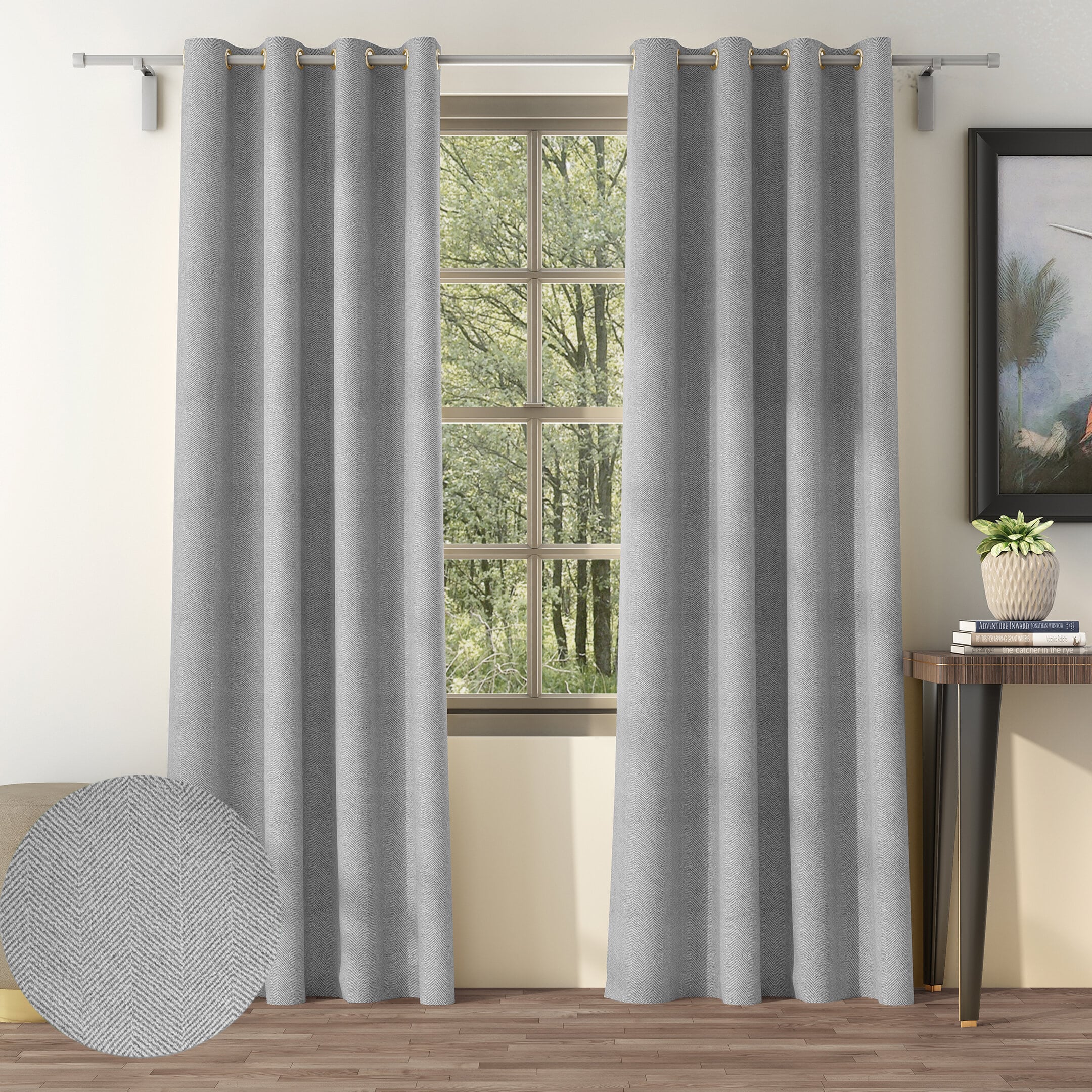 HERRINGBONE GREY BLACKOUT CURTAINS
