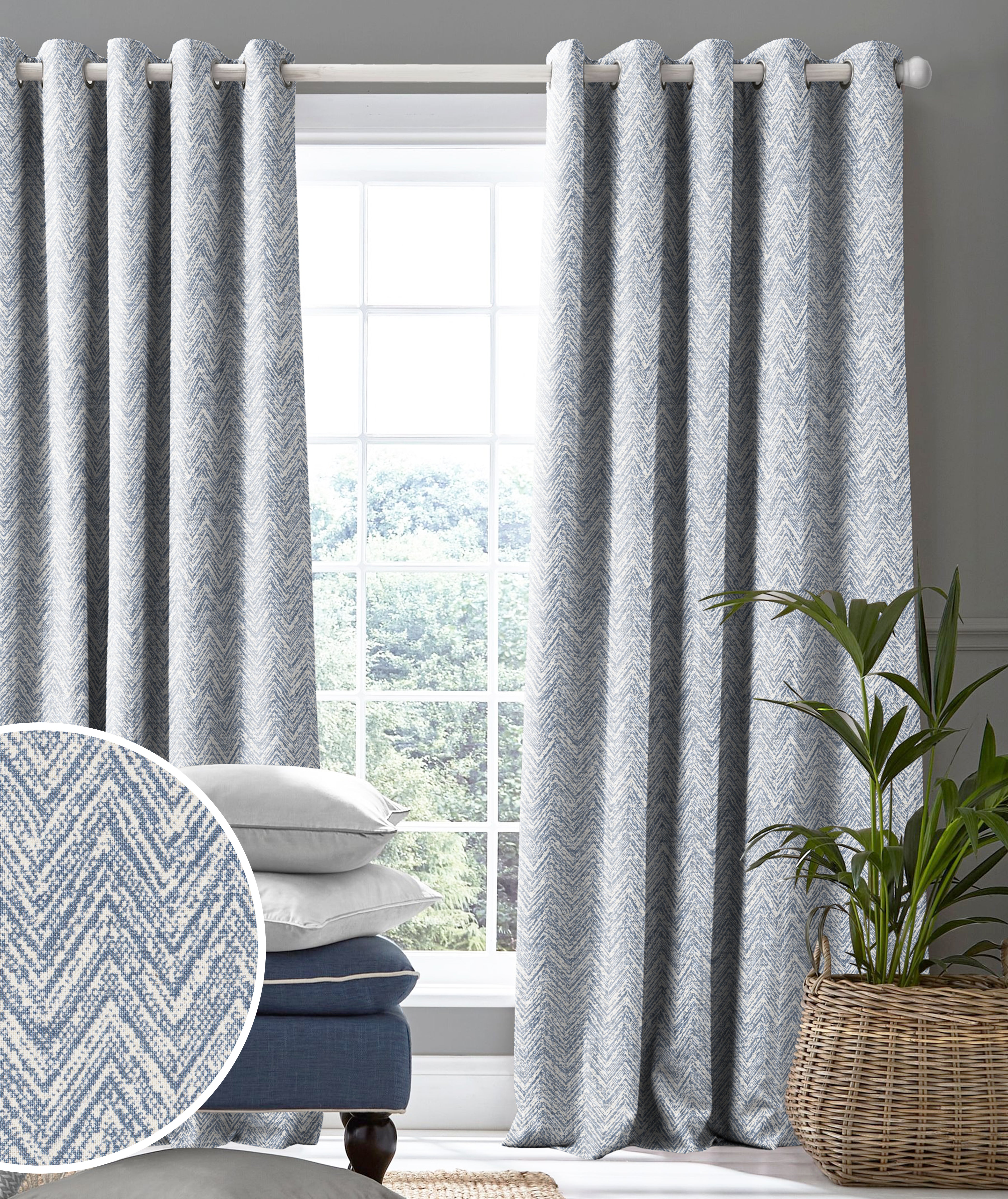 SONORA INK BLUE PRINTED BLACKOUT CURTAIN