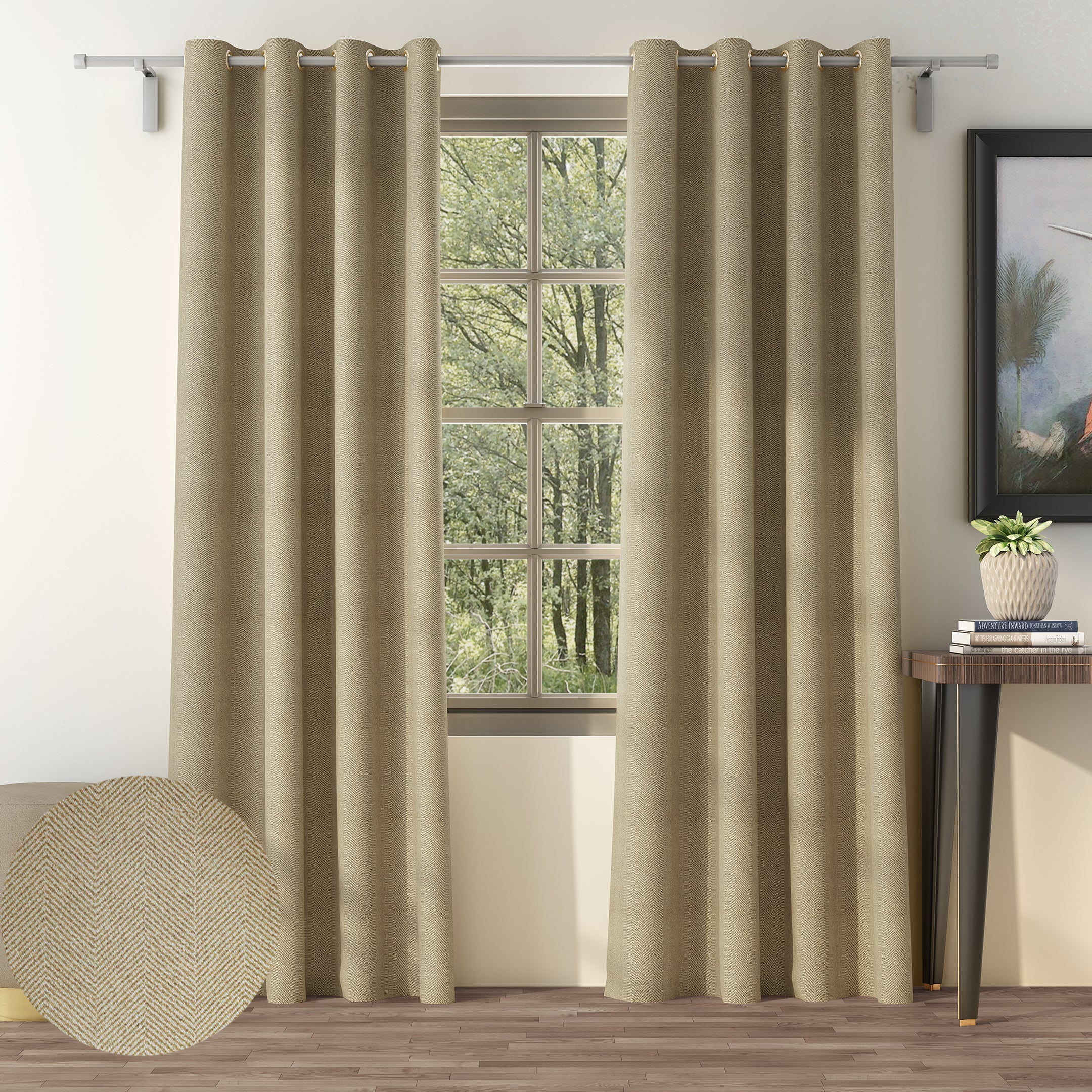 HERRINGBONE L BROWN BLACKOUT CURTAIN