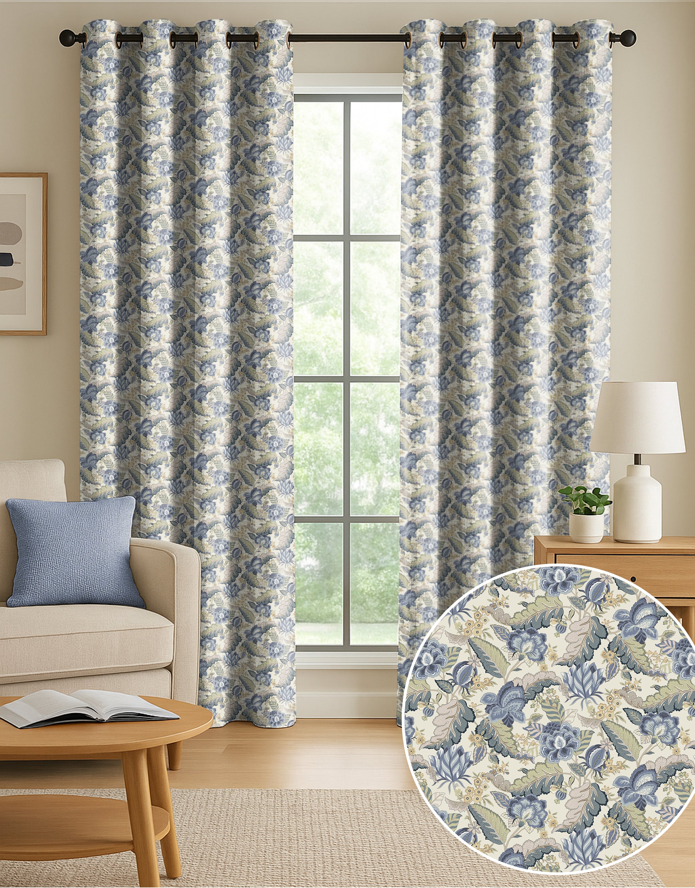 LUCETTA  ANTHEM BLUE ROOM DARKENING PRINTED CURTAIN