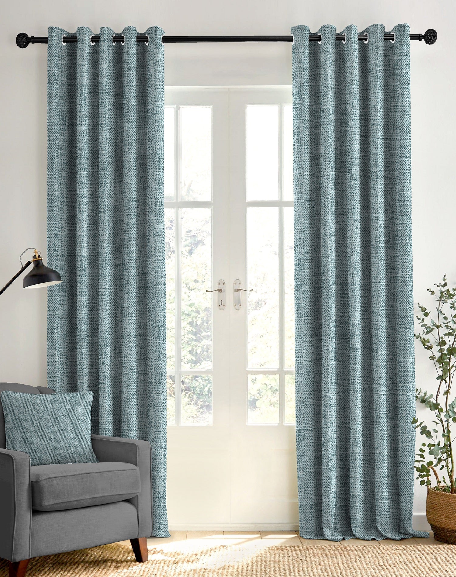 TEXTURA TEAL DIGITAL PRINTED BLACKOUT CURTAINS