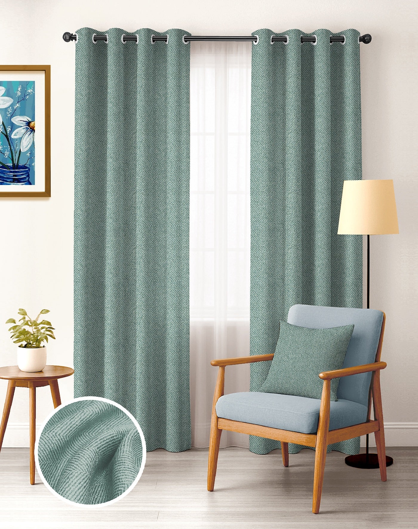 TWILLBONE SEA GREEN PRINTED BLACKOUT CURTAINS