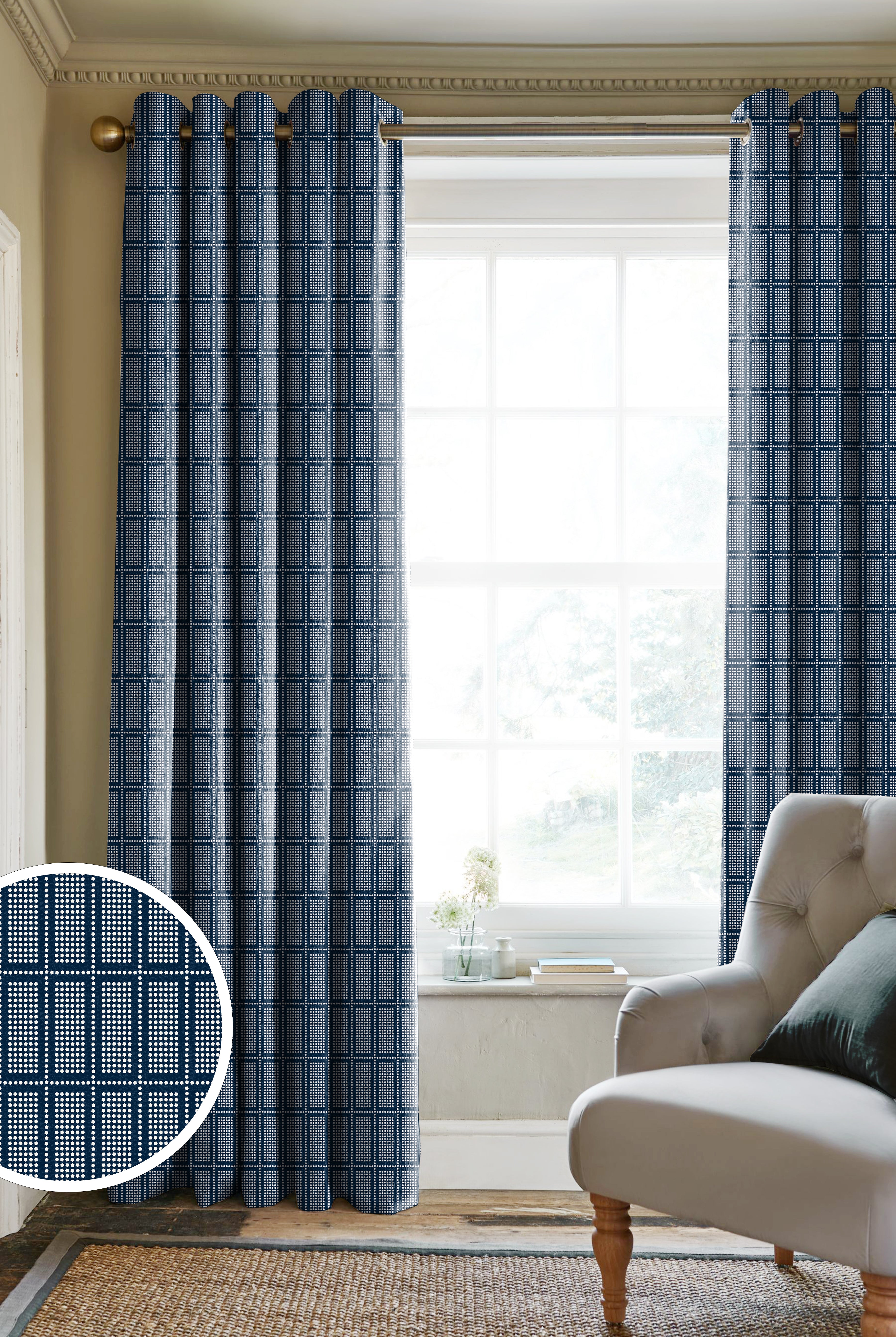 MIRABELLE AQUAMARINE ROOM DARKENING PRINTED CURTAIN