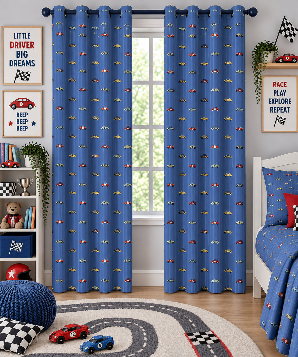 Racing Cars Printed Curtain