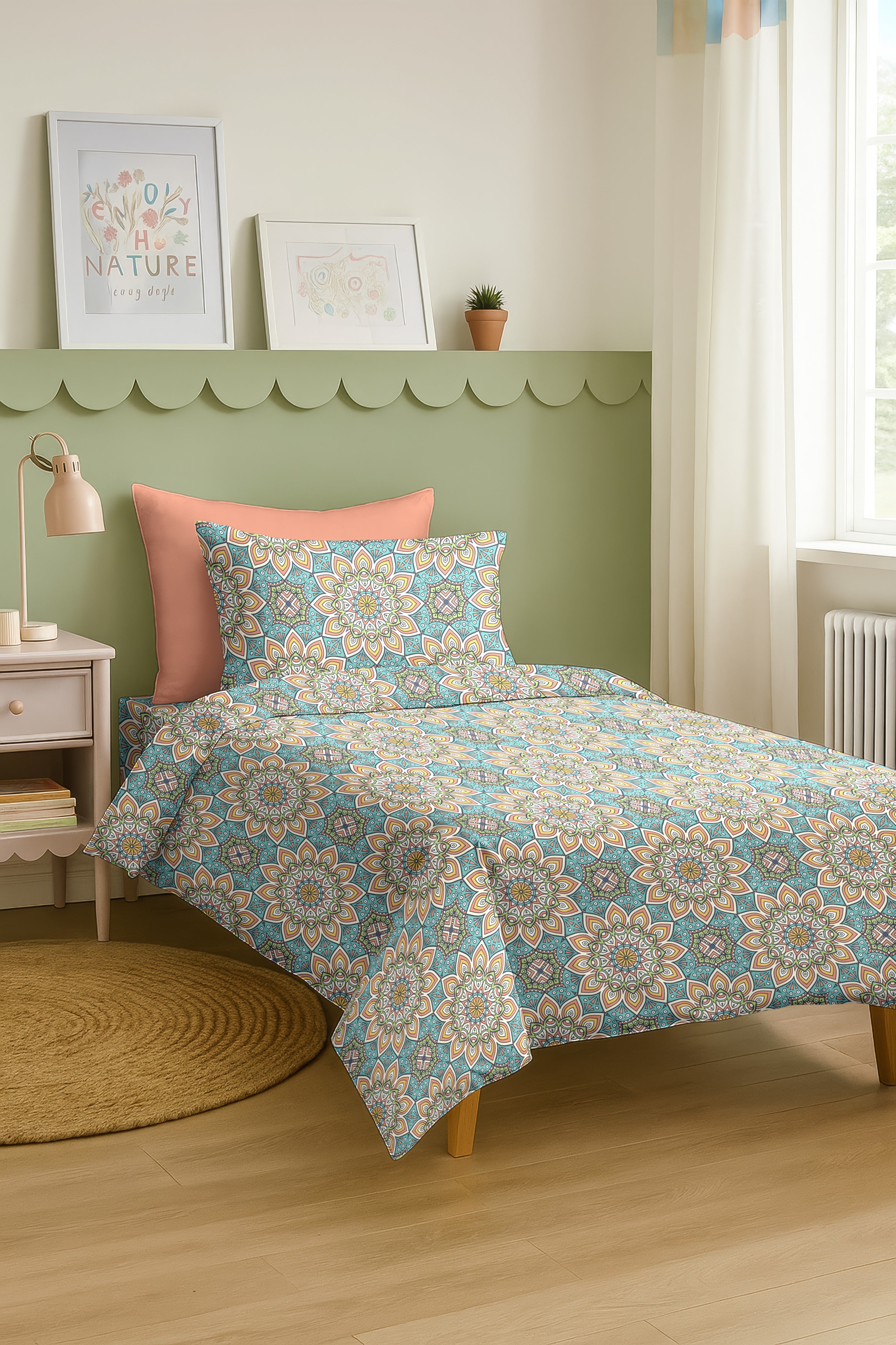 SALEM SKYBLUE COTTON BEDSHEET WITH PILLOWCOVER