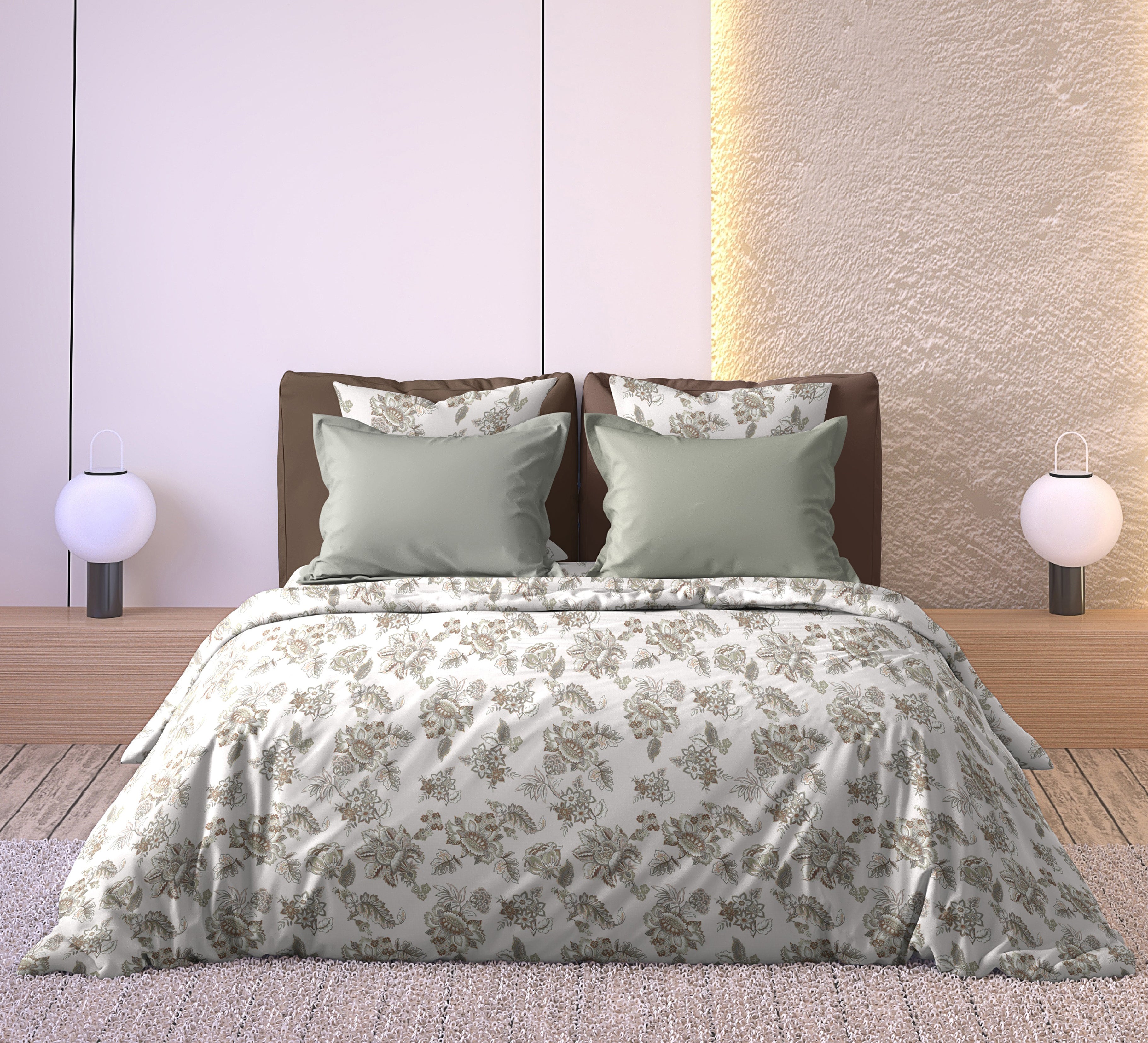 ANZIO GREY COTTON BEDSHEET WITH PILLOWCOVER