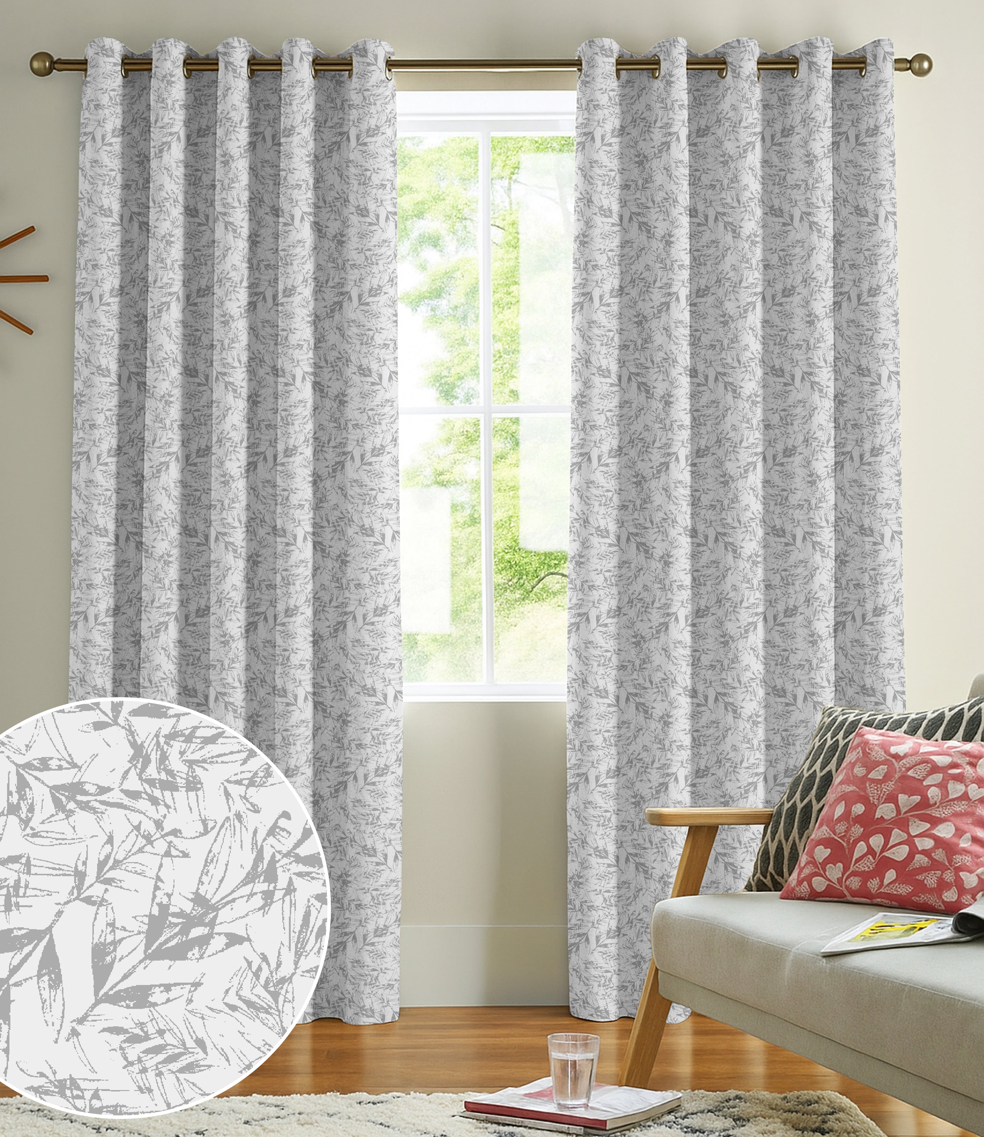KENTON GREY PRINTED BLACKOUT CURTAIN