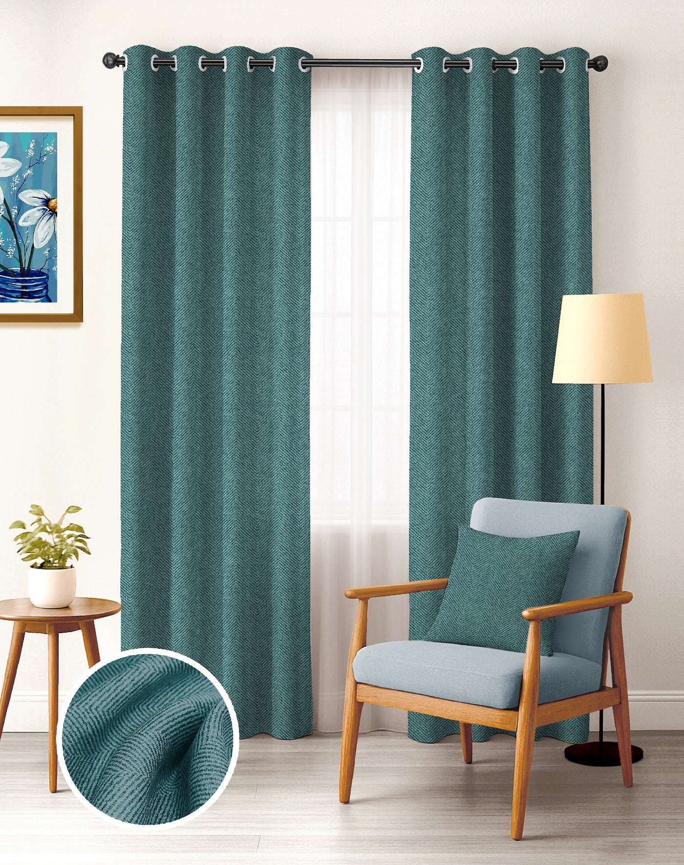 TWILLBONE TEAL PRINTED BLACKOUT CURTAINS
