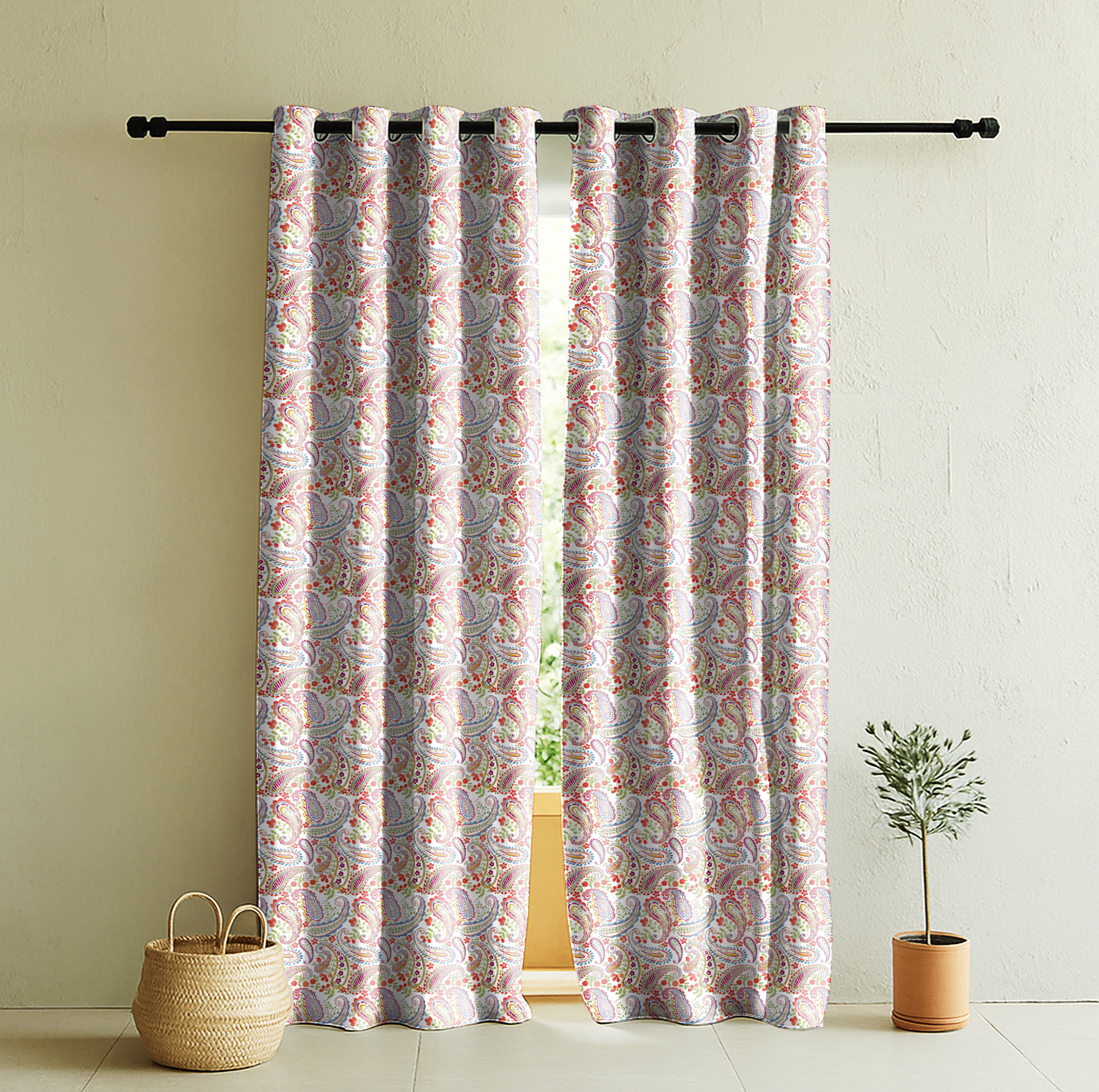 PANAMA ANTHEM RED ROOM DARKENING PRINTED CURTAIN