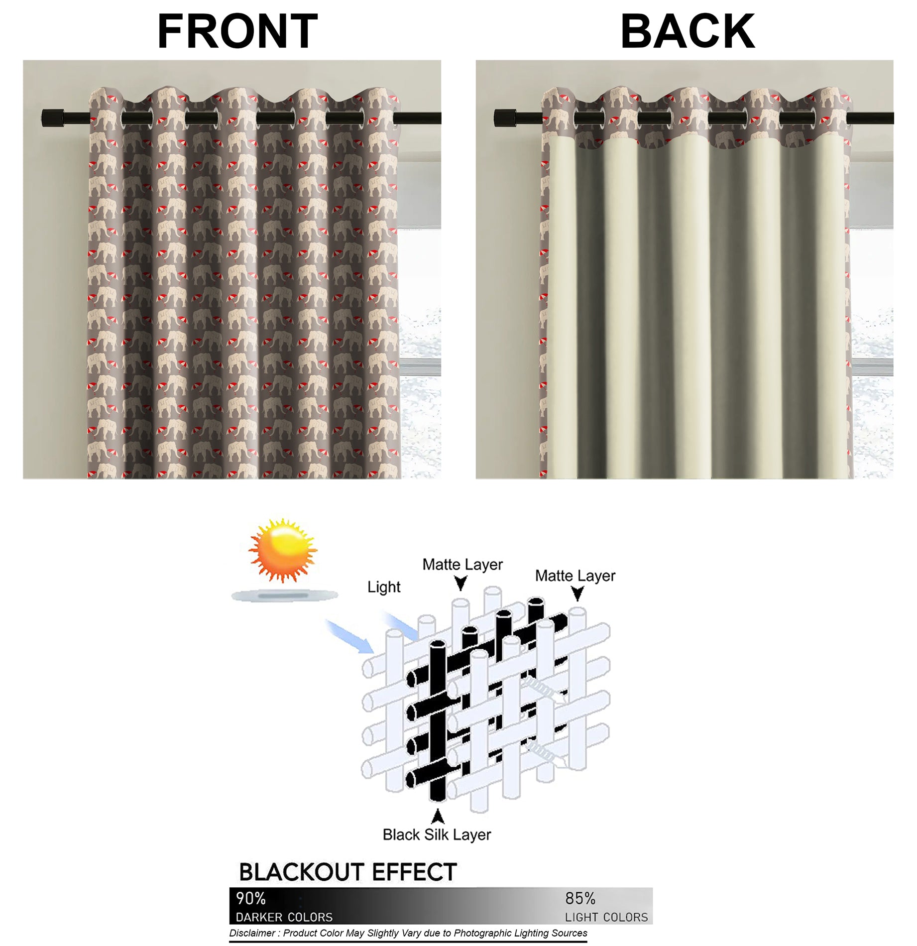 Elephant L Brown Blackout Curtains