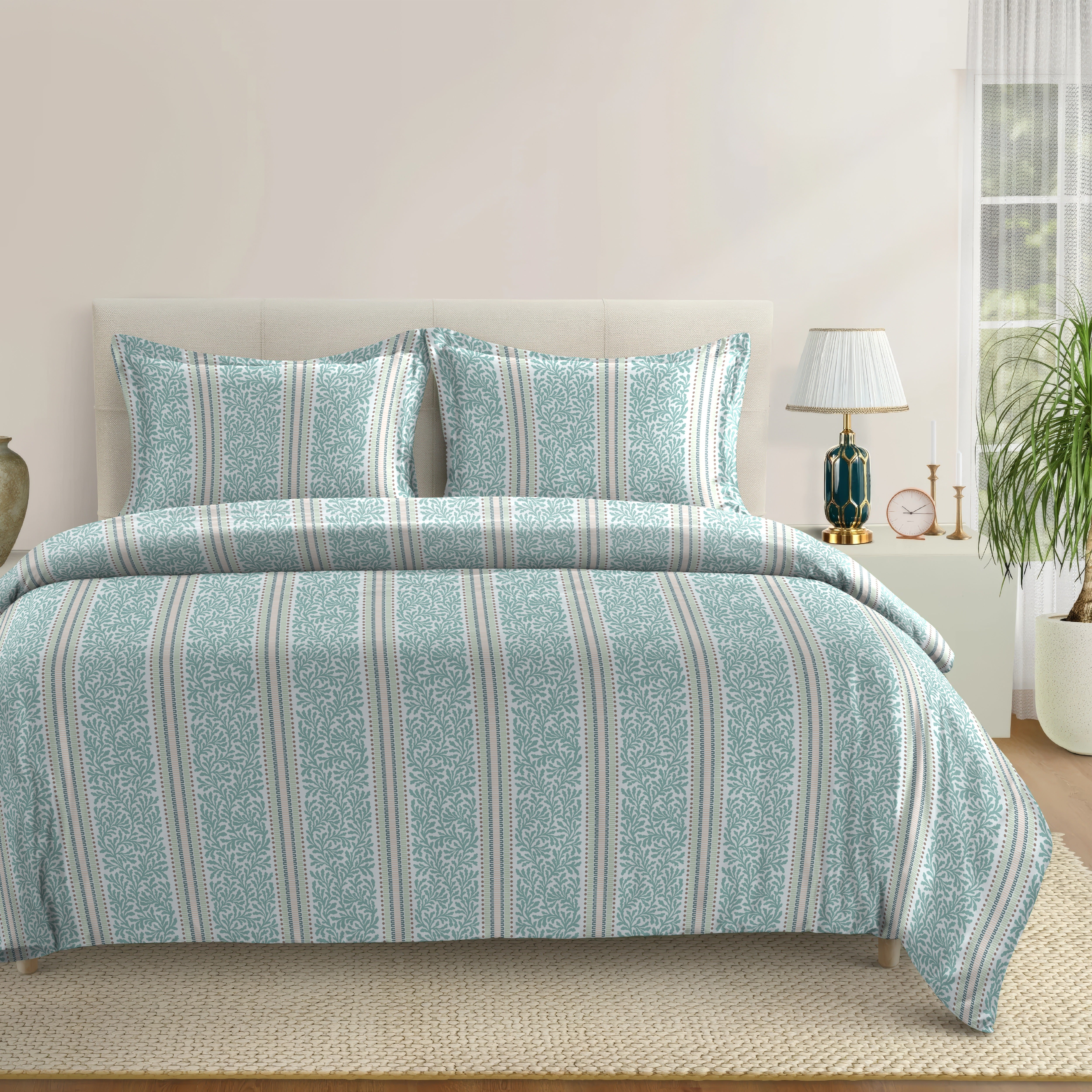 TORONTO TEAL COTTON BEDSHEET WITH PILLOWCOVER