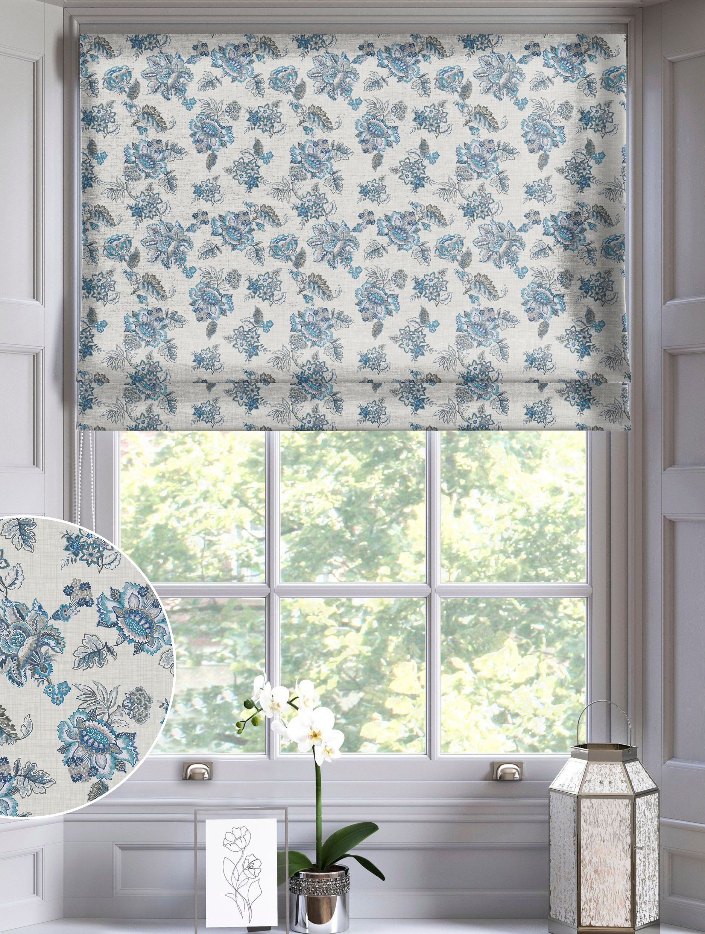 ANZIO BLUE READY MADE ROMAN BLIND